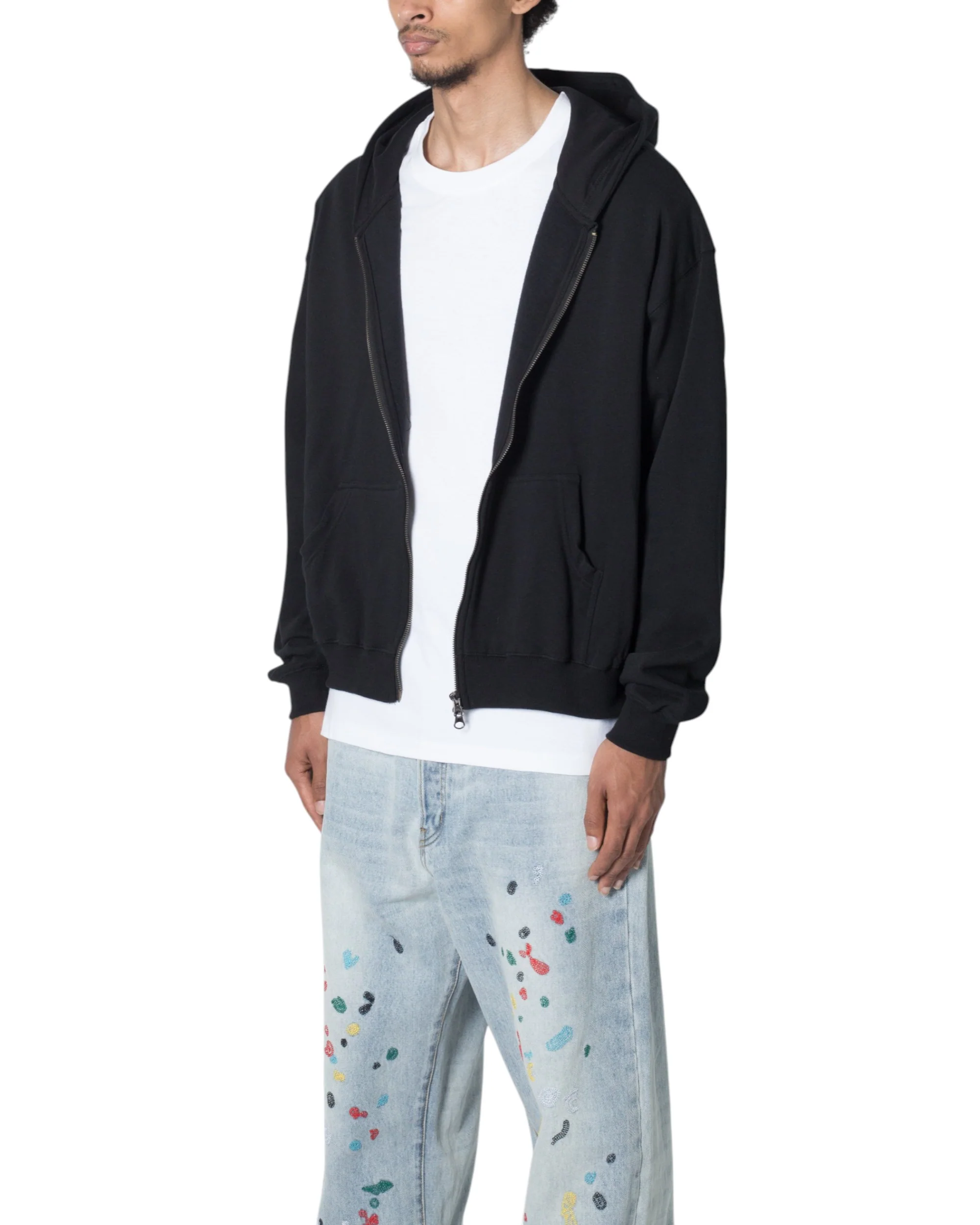 Basic Zip Up Hoodie - Black - Image 4