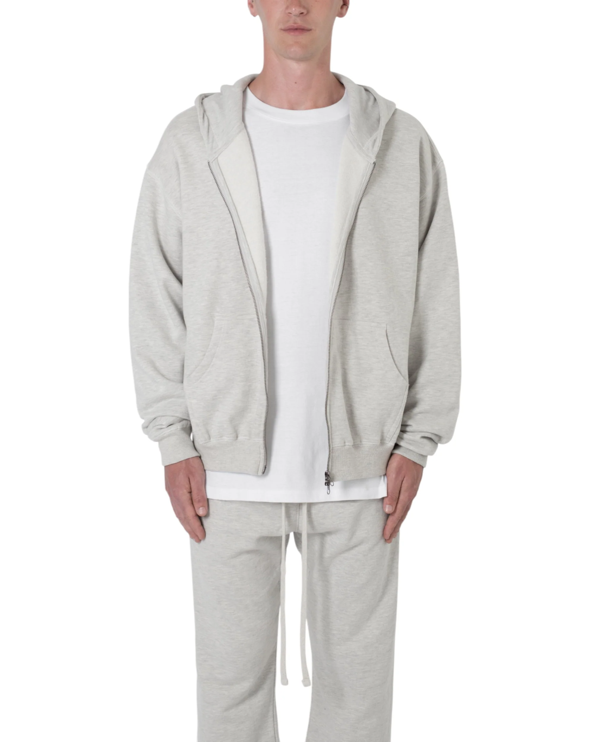 Basic Zip Up Hoodie - Grey - Image 2