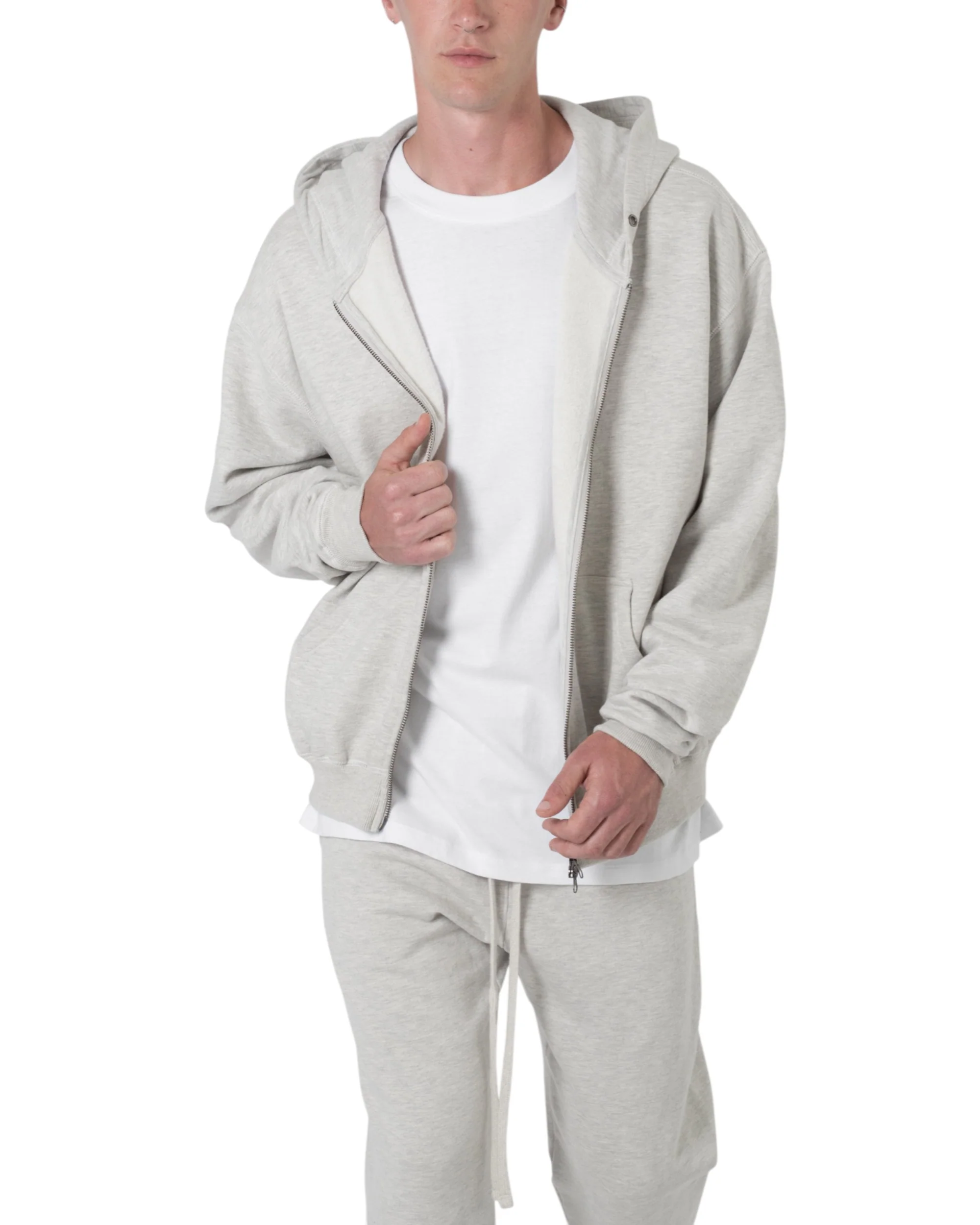 Basic Zip Up Hoodie - Grey - Image 4
