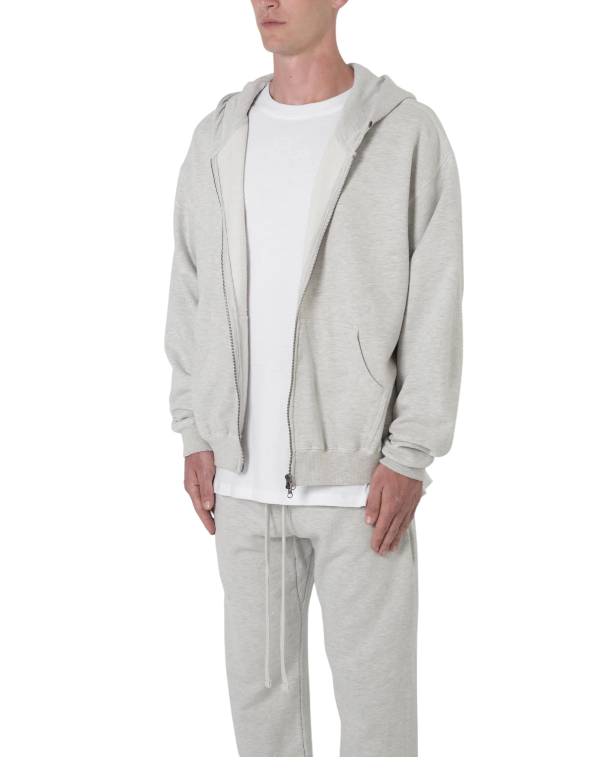 Basic Zip Up Hoodie - Grey - Image 5