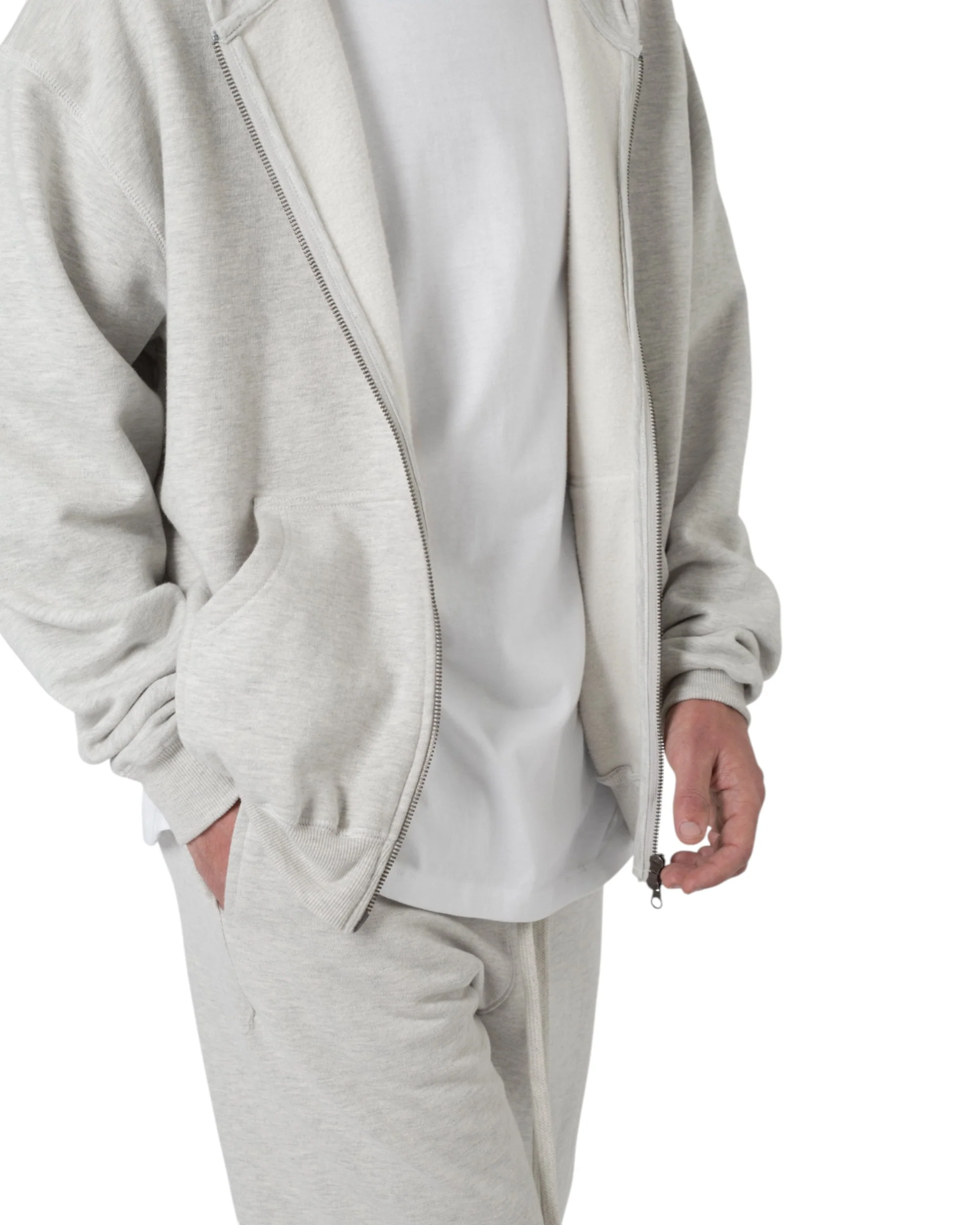Basic Zip Up Hoodie - Grey - Image 8