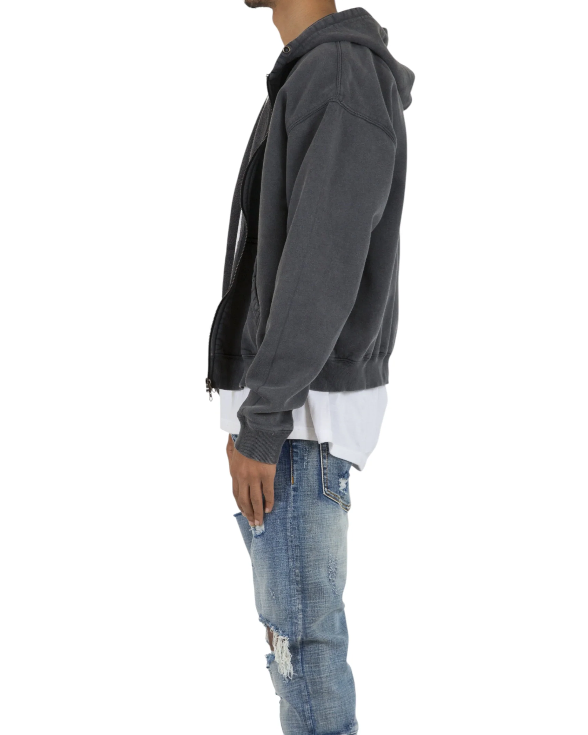 Basic Zip Up Hoodie - Vintage Black - Image 6