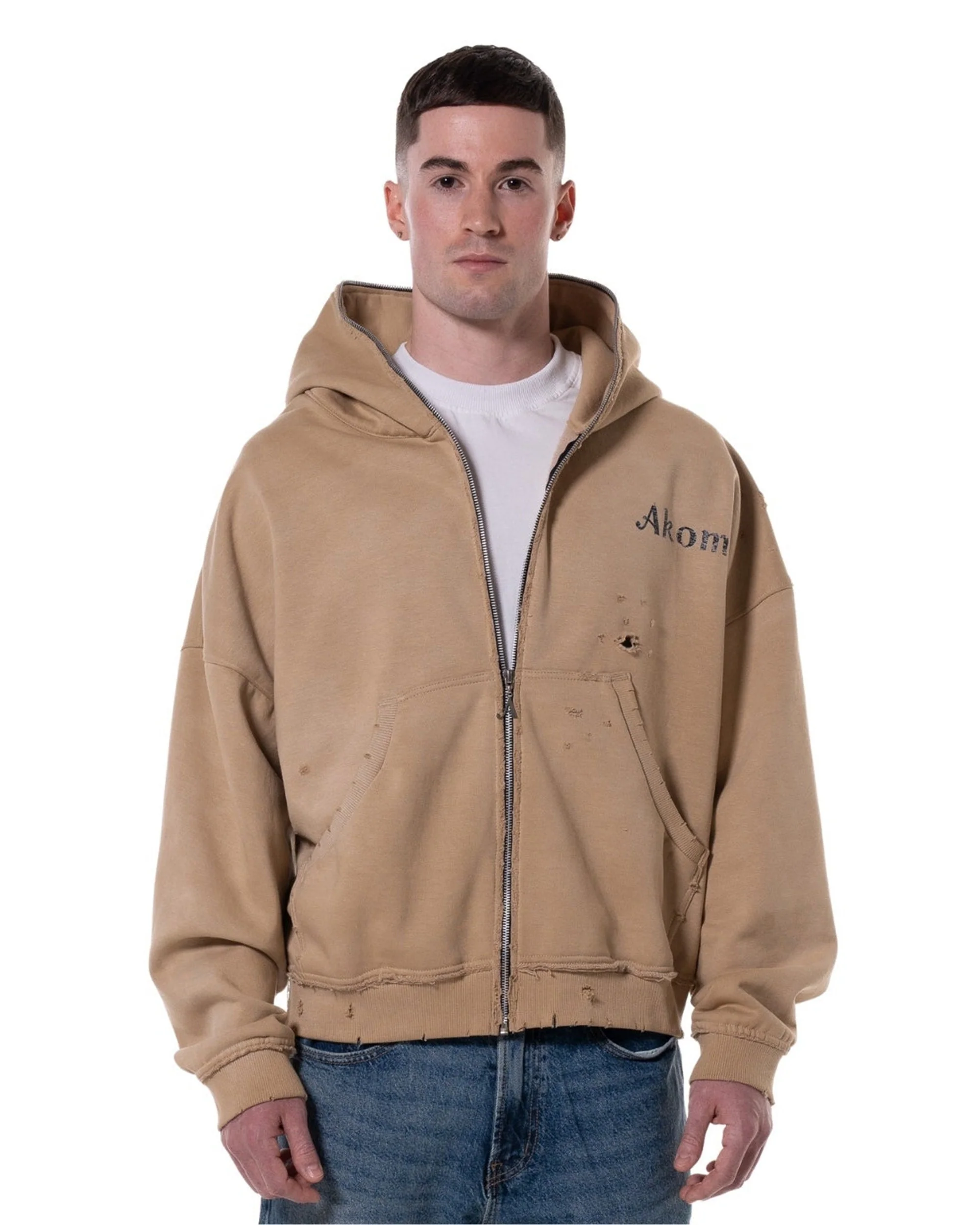 BEIGE "LODJA" DISTRESSED HOODIE - Image 2