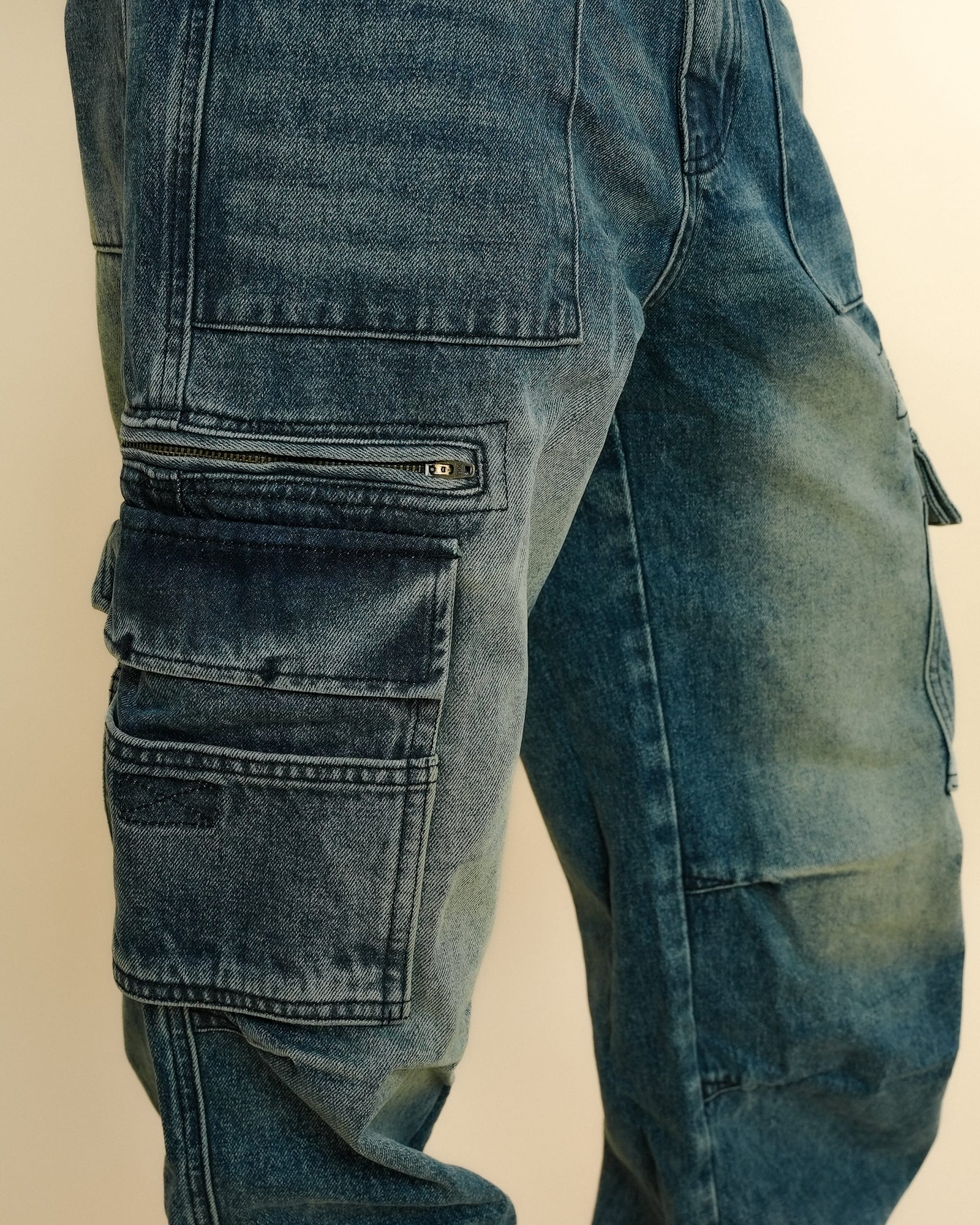 BELTED CARGO POCKET DENIM - MEDIUM BLUE - Image 3