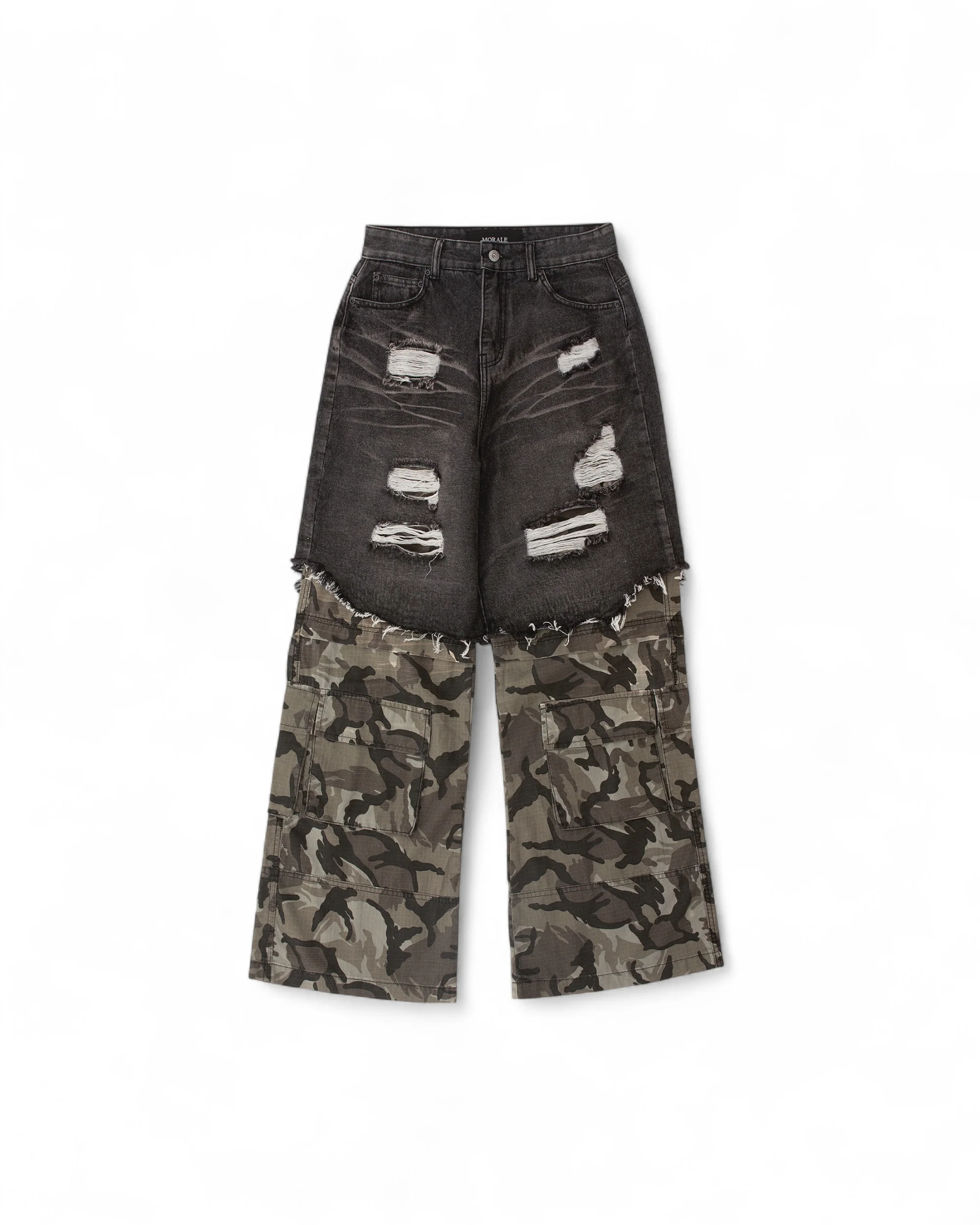 BLACK CAMO DOUBLE LAYERED BAGGY PANTS