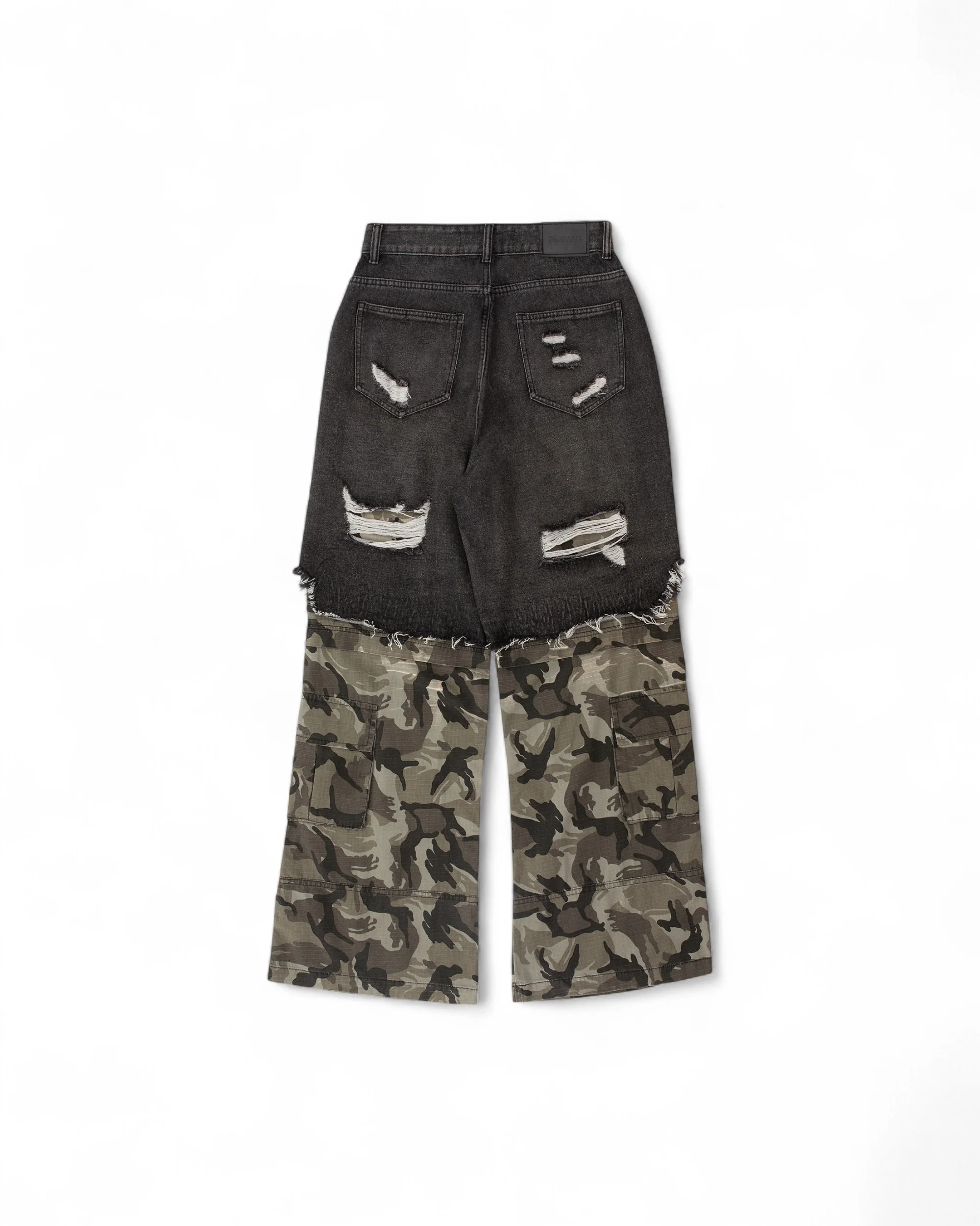 BLACK CAMO DOUBLE LAYERED BAGGY PANTS - Image 2