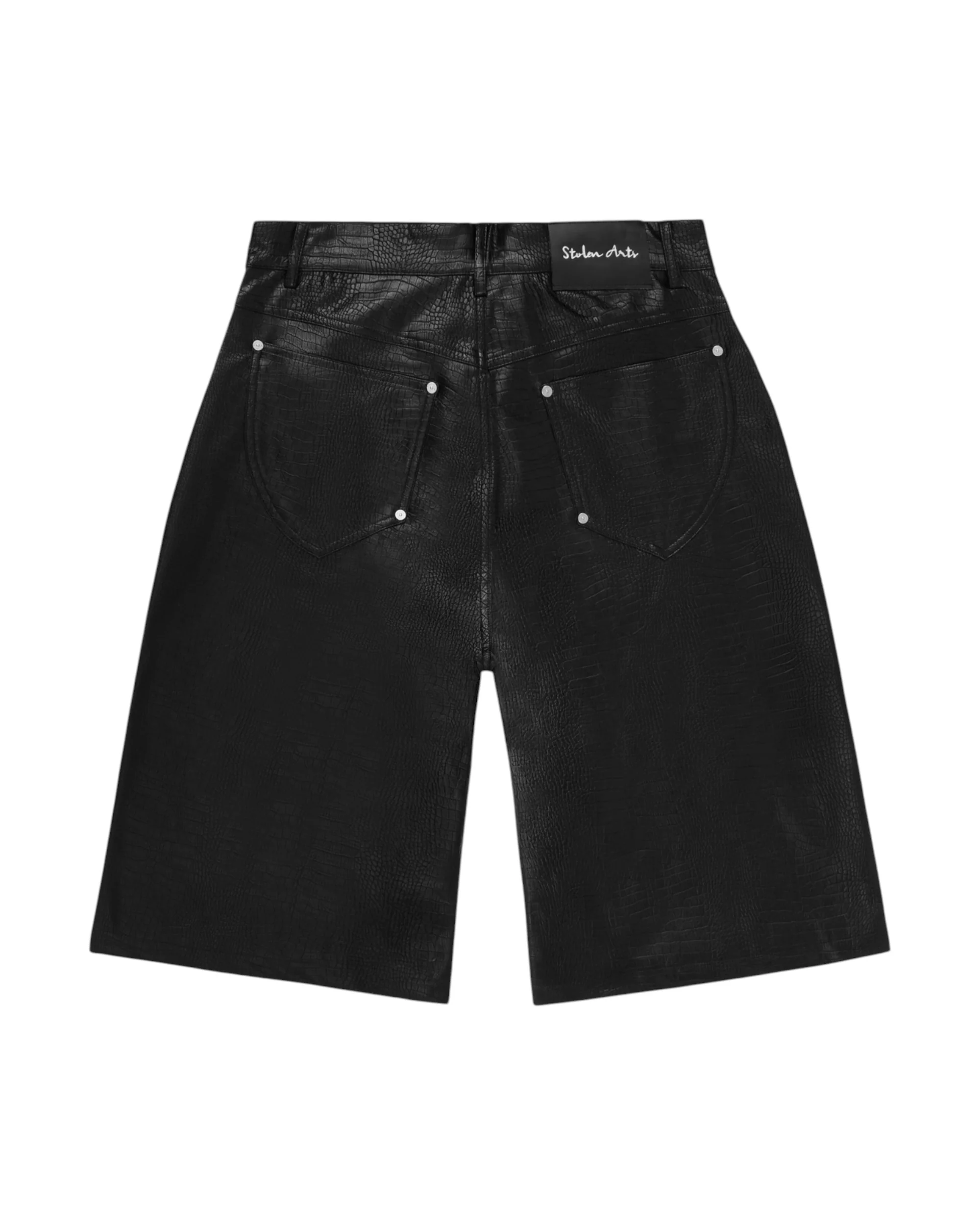 Black Croc Leather Shorts - Image 2