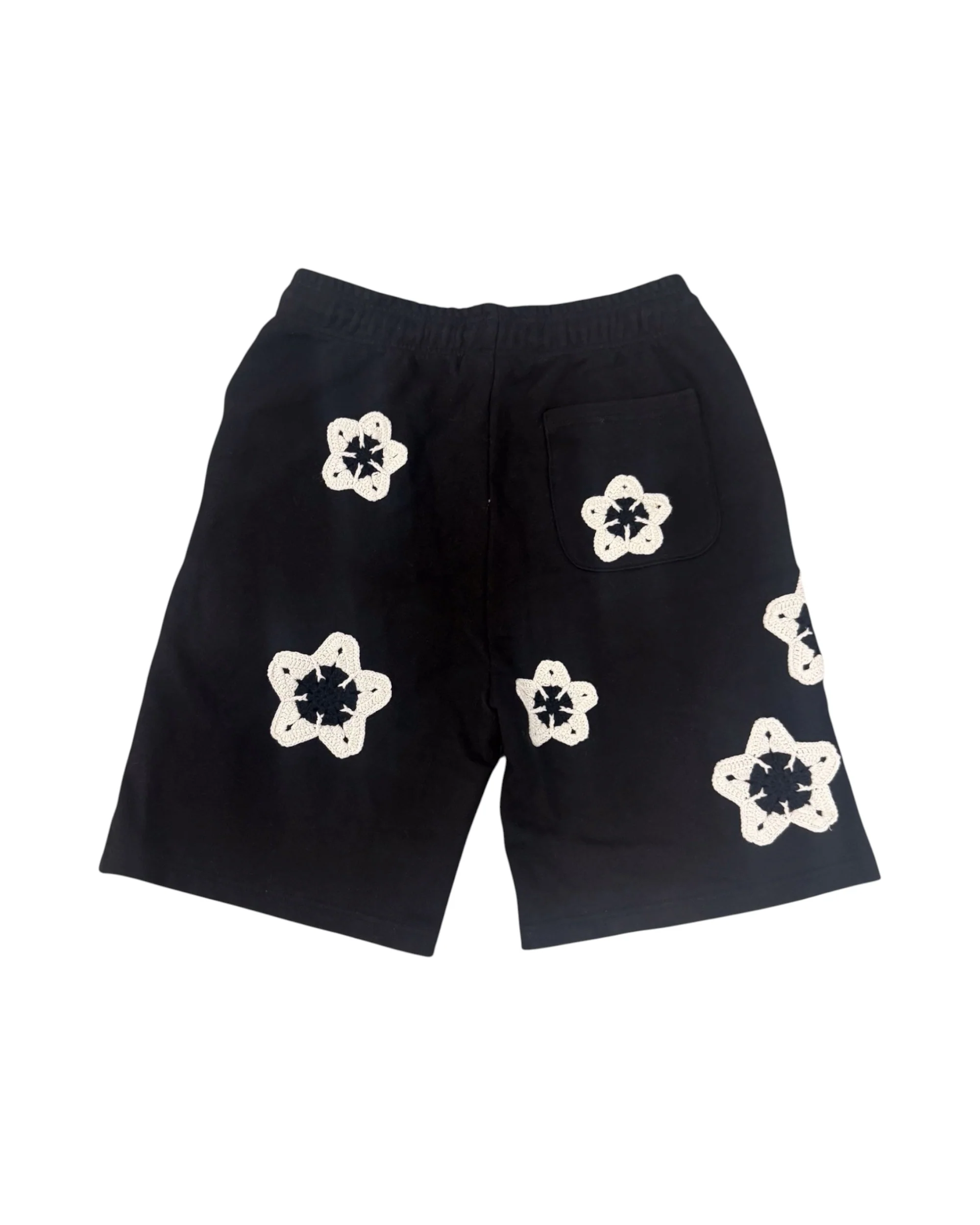 Black Flower Crochet Patch Sweatshorts - Image 2