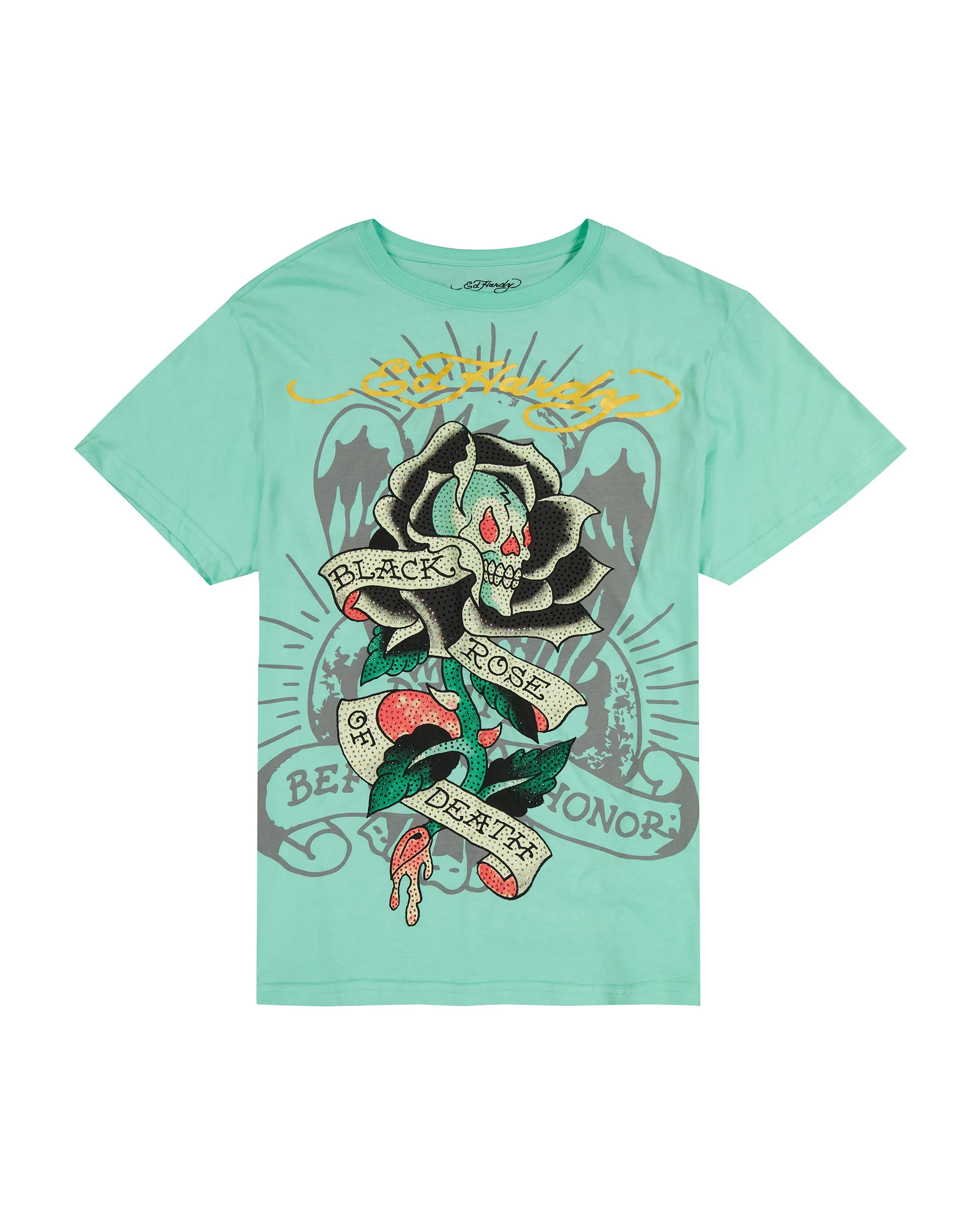 Black Rose Throwback Rhinestone Tee