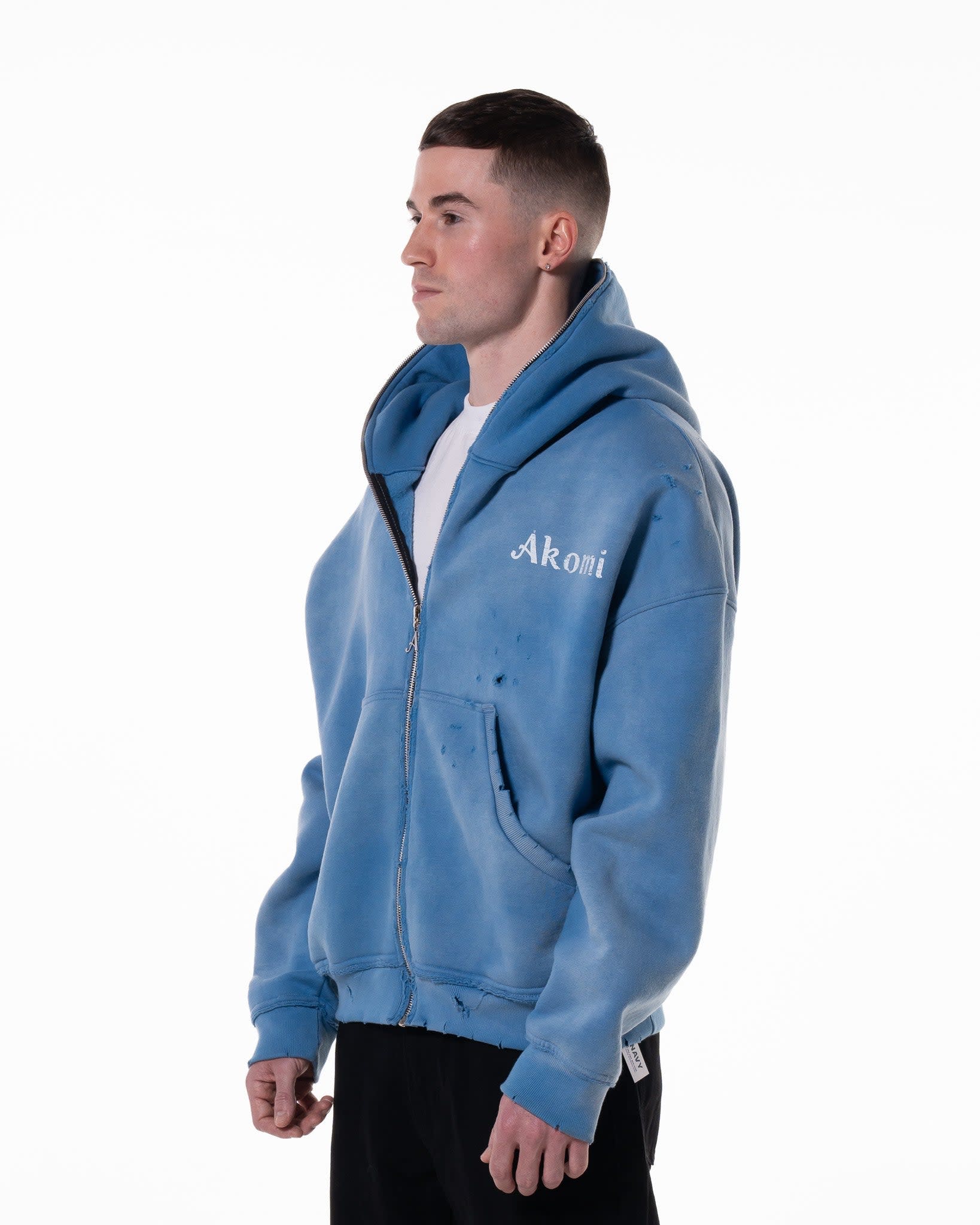 BLUE "LODJA" DISTRESSED HOODIE - Image 4