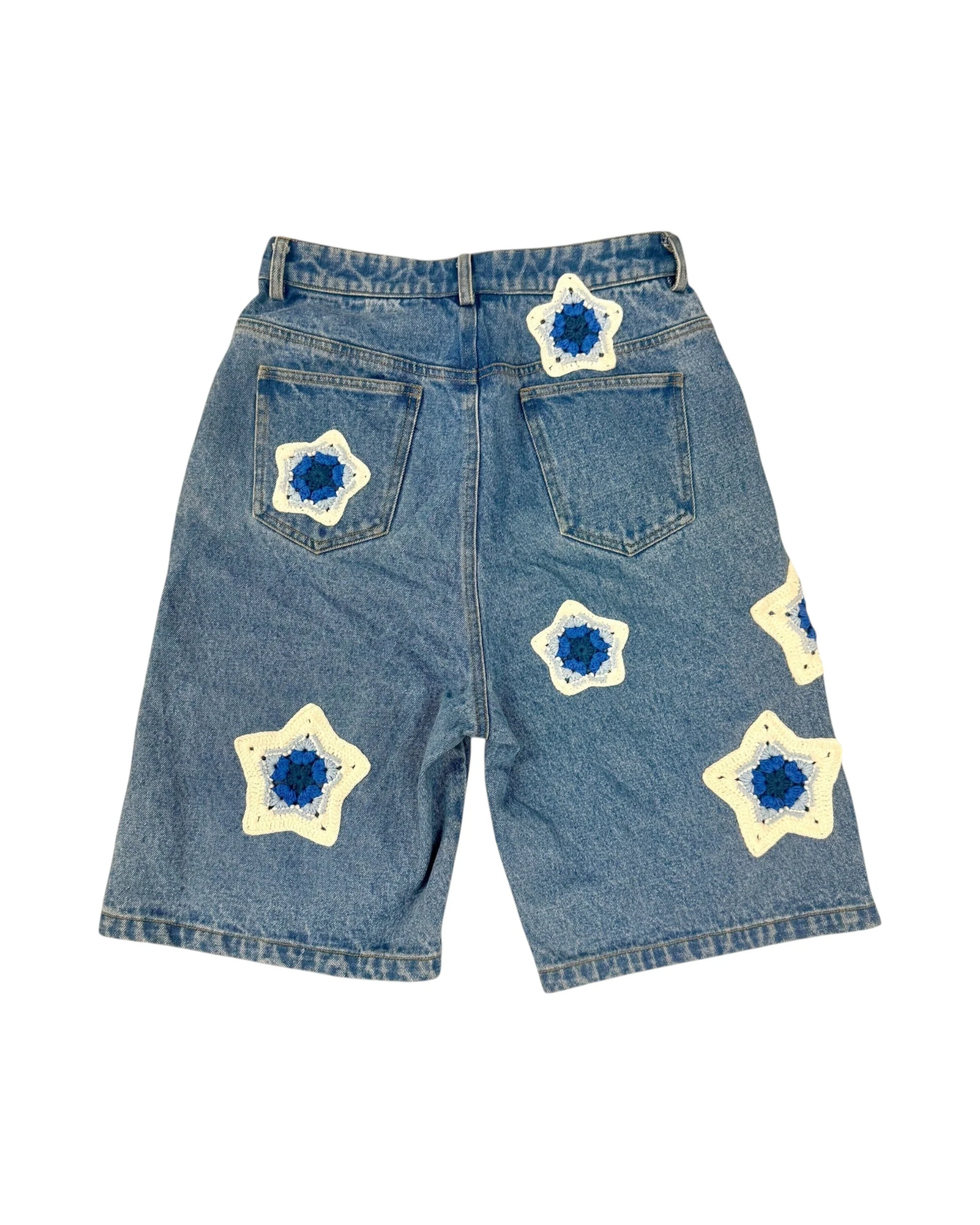 Blue Star Crochet Patch Denim Shorts - Image 2