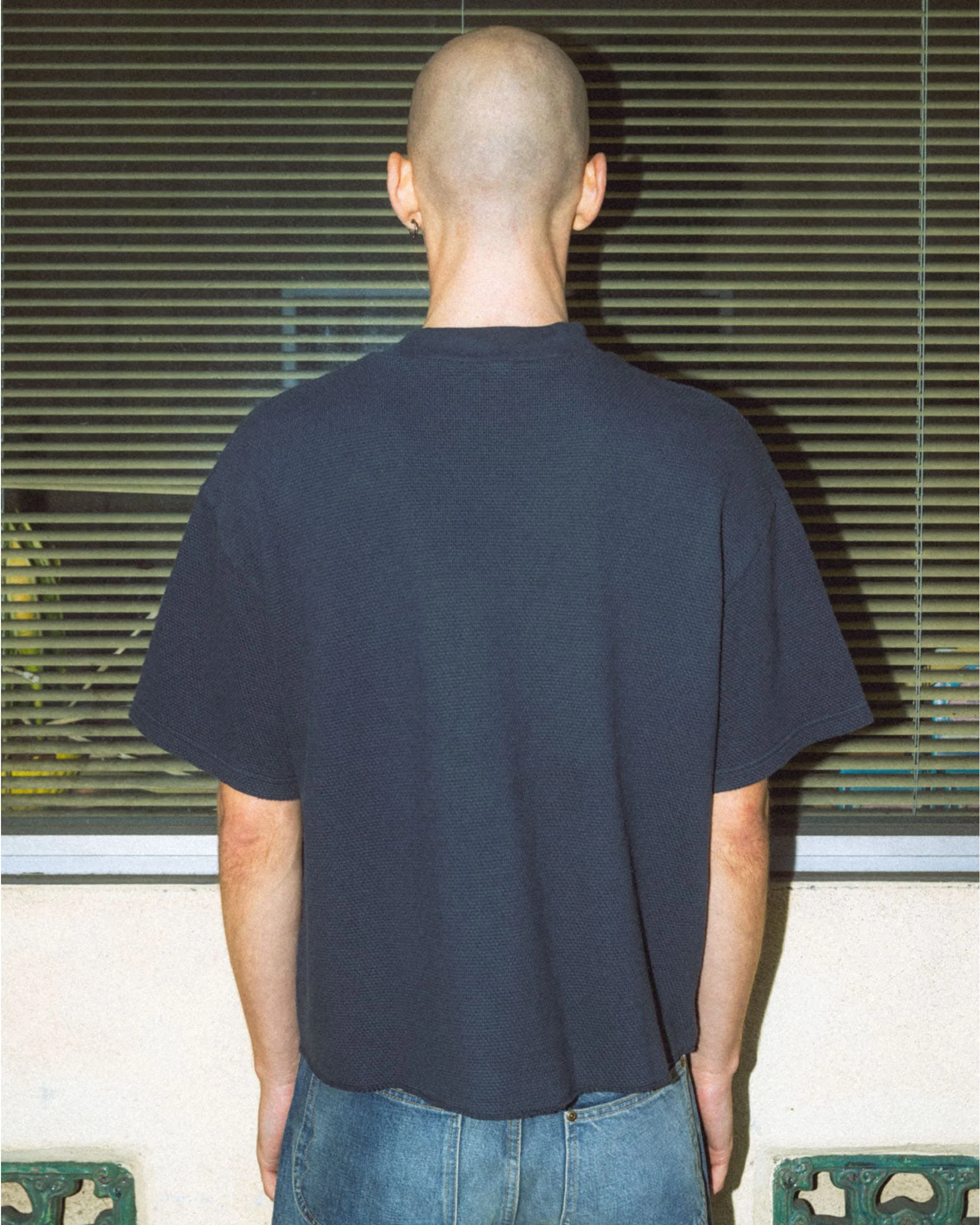 Boxy Thermal Mock Neck T-Shirt - Slate - Image 4
