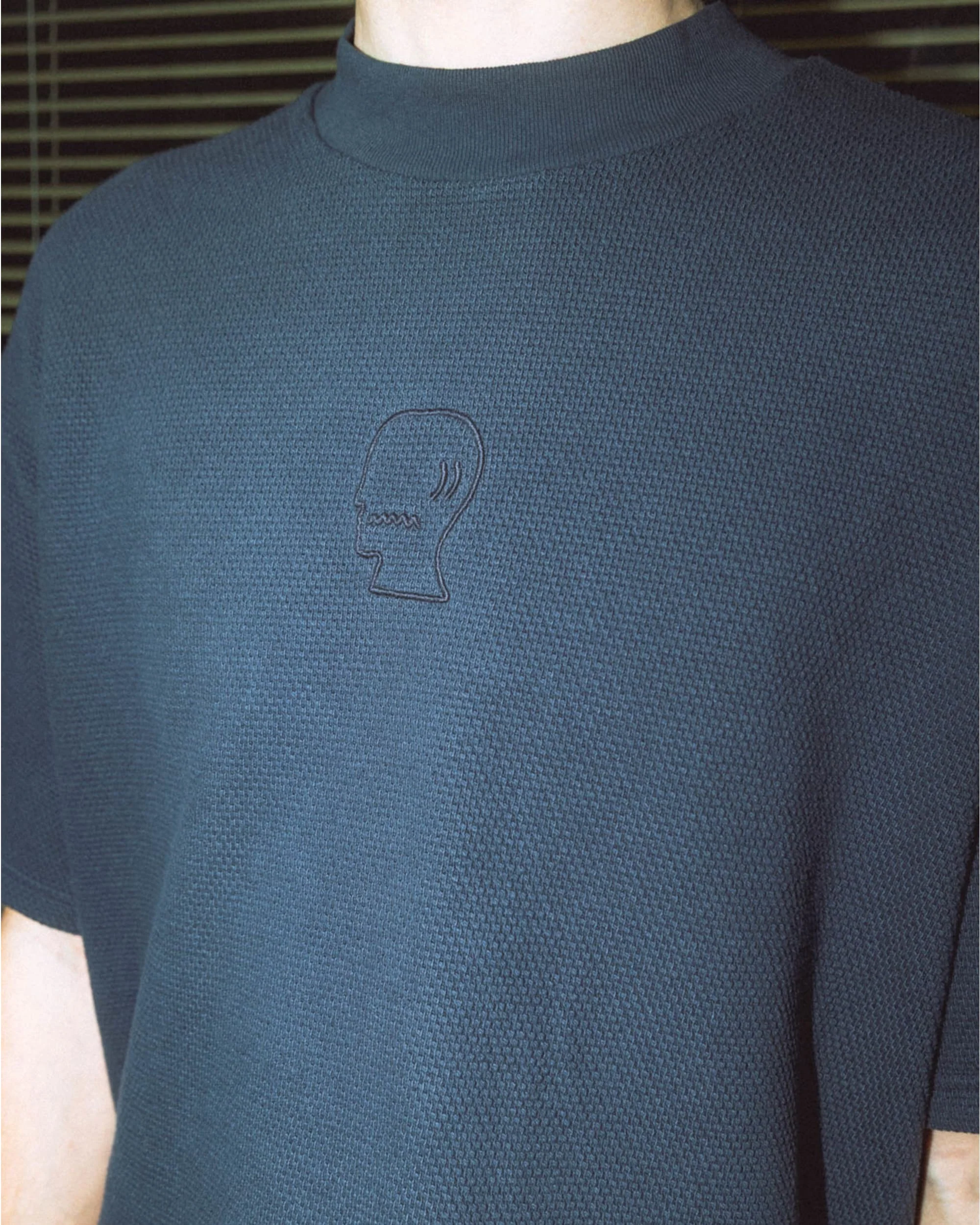 Boxy Thermal Mock Neck T-Shirt - Slate - Image 7