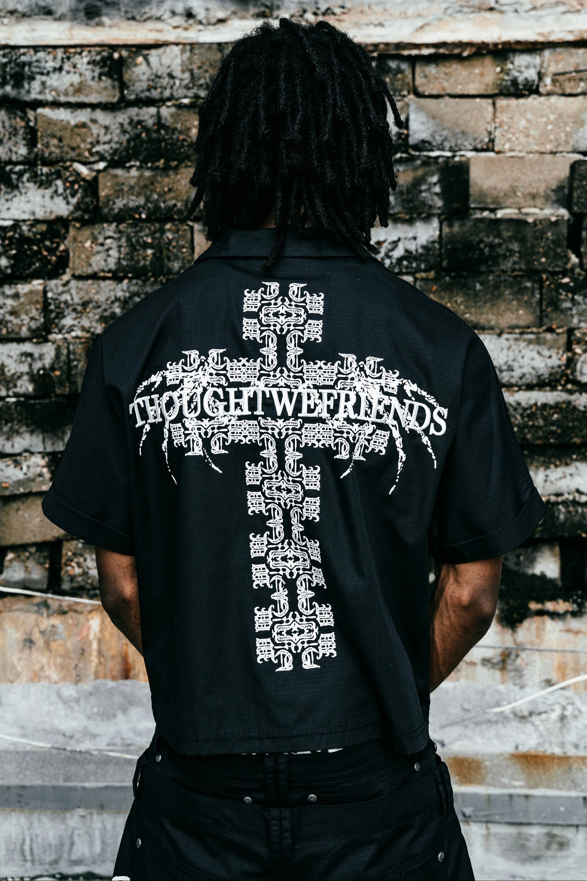 Cassian Embroidered Work Shirt in Black - Image 7