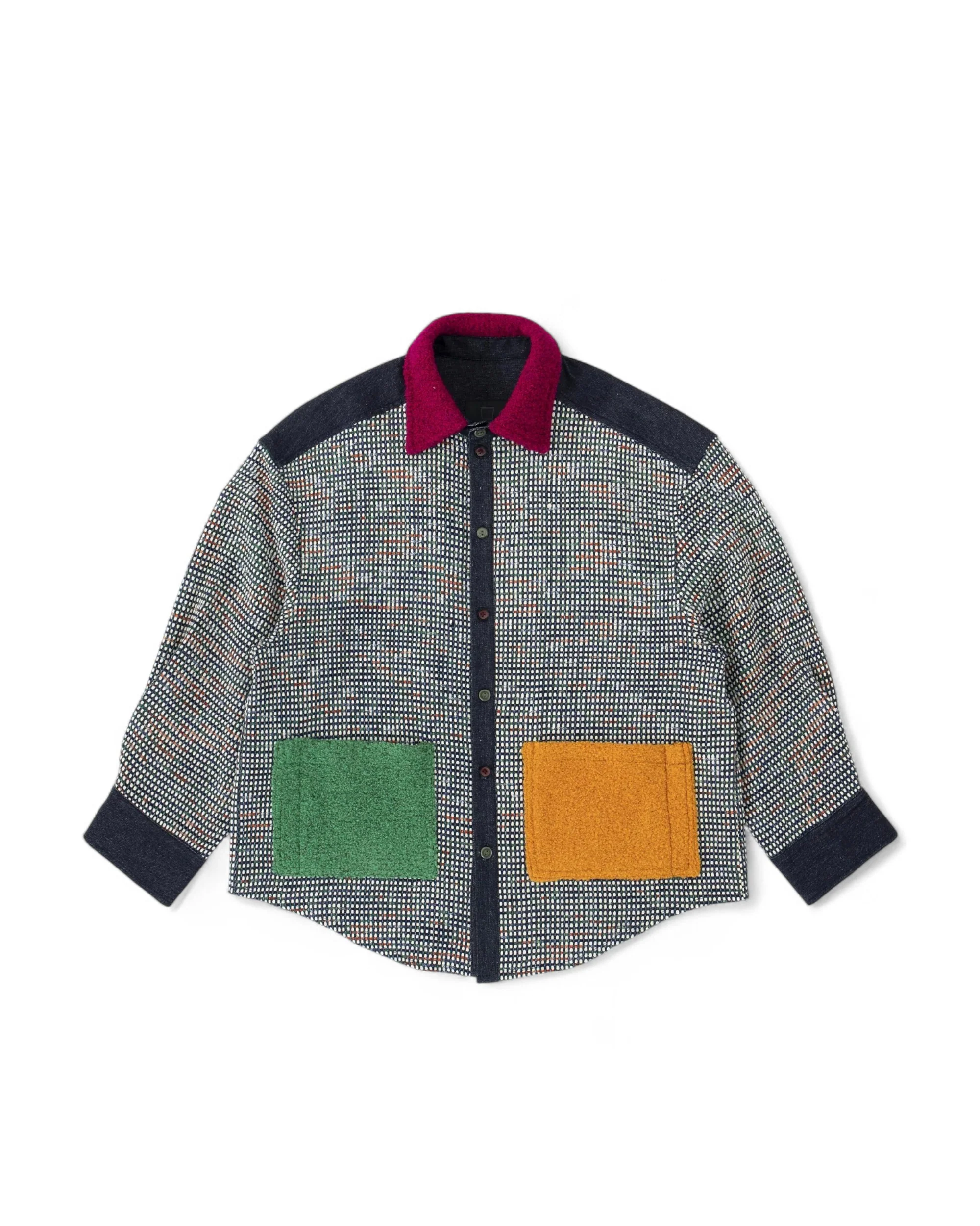 Color-Block Pocket Shirt – Magenta, Green & Mustard