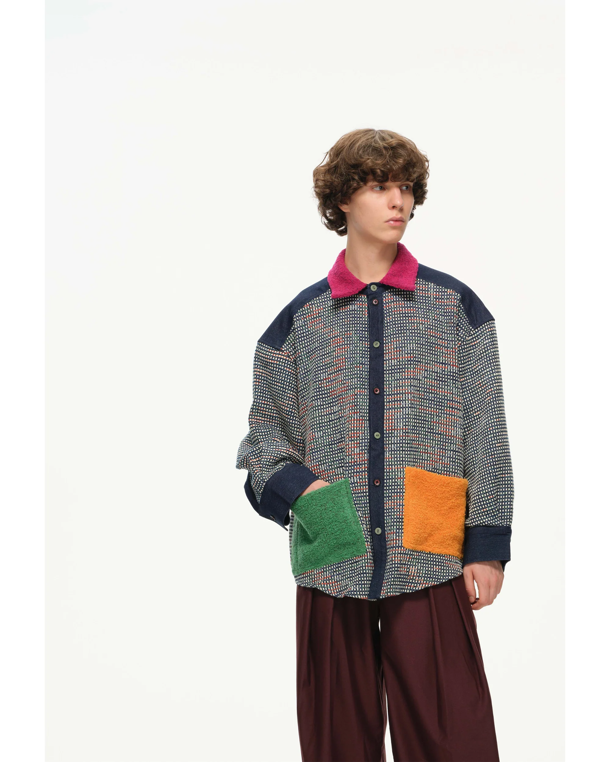 Color-Block Pocket Shirt – Magenta, Green & Mustard - Image 10