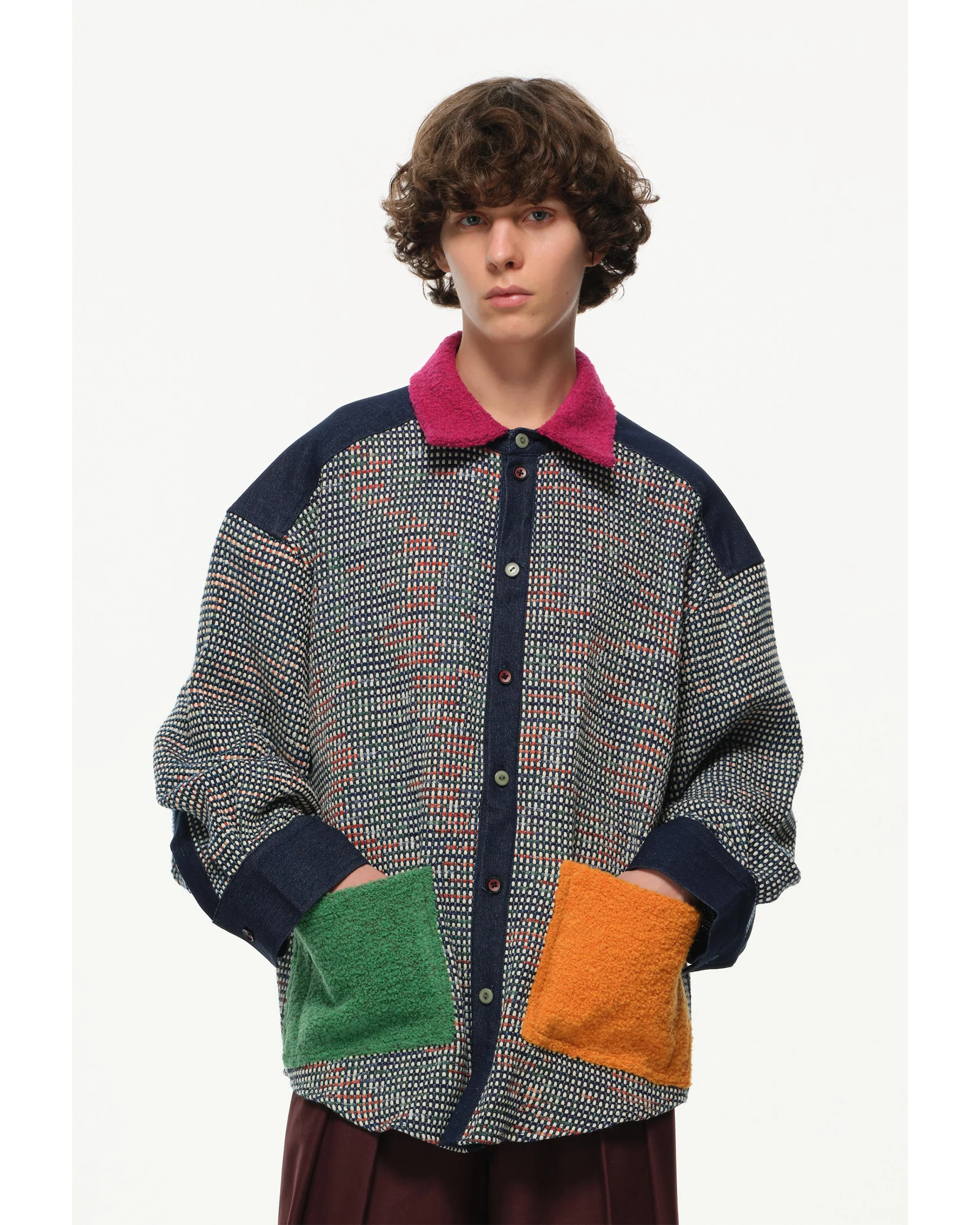 Color-Block Pocket Shirt – Magenta, Green & Mustard - Image 11
