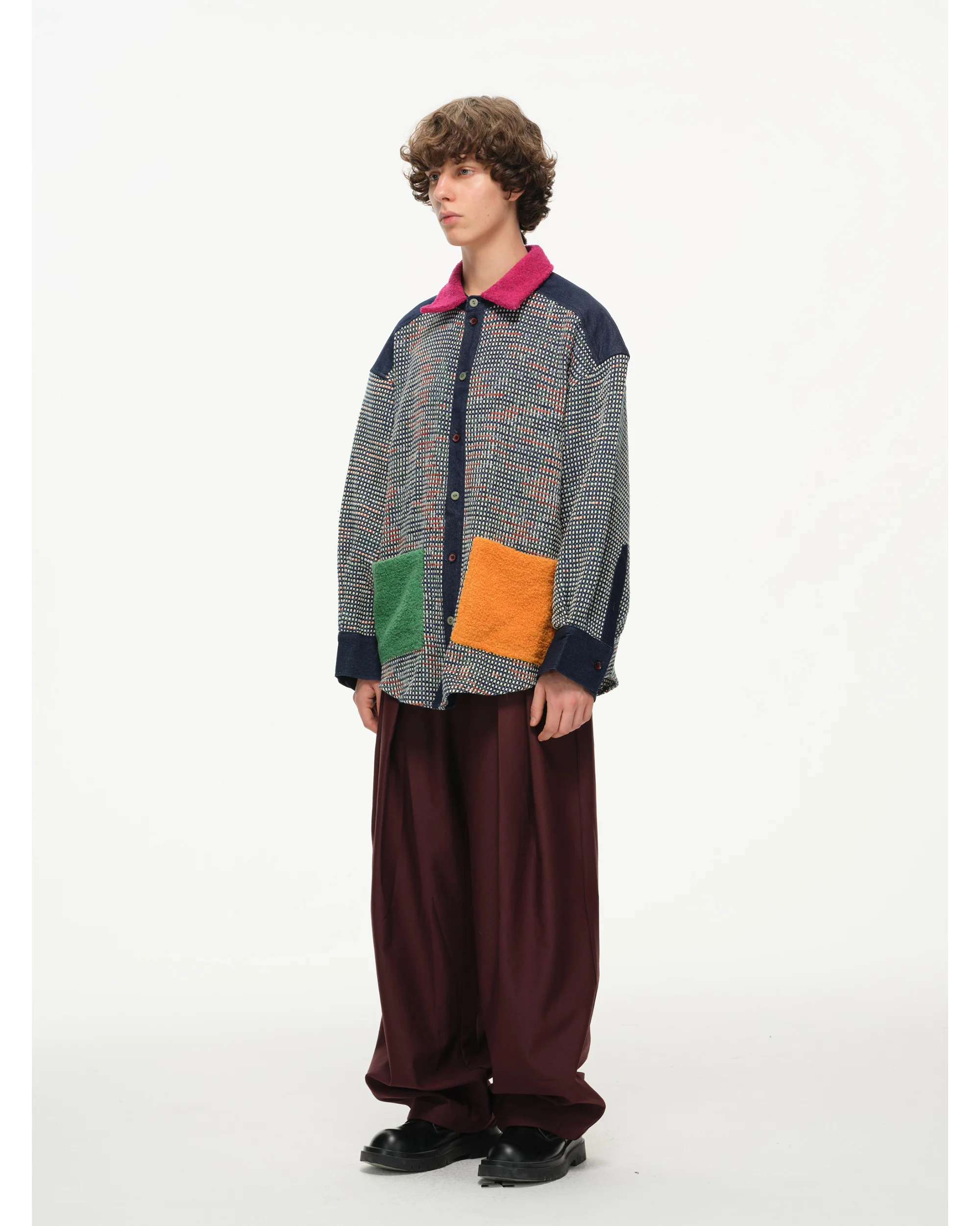 Color-Block Pocket Shirt – Magenta, Green & Mustard - Image 12