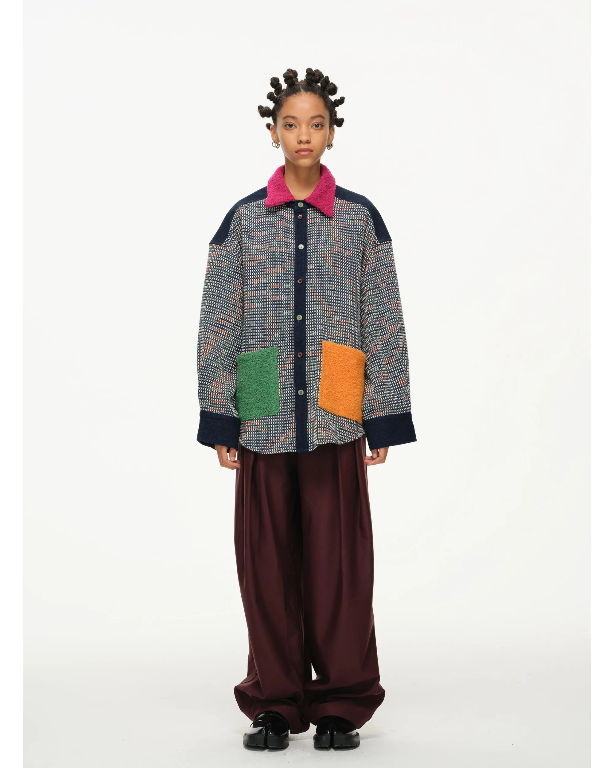 Color-Block Pocket Shirt – Magenta, Green & Mustard - Image 3