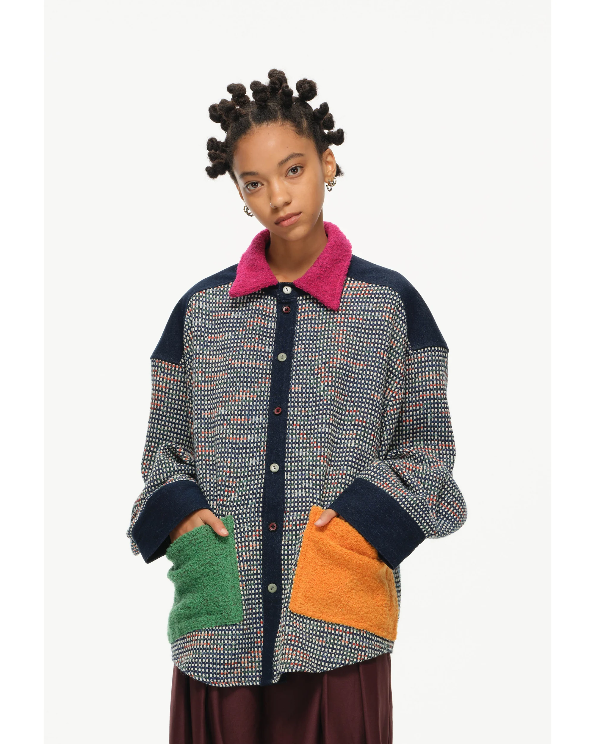 Color-Block Pocket Shirt – Magenta, Green & Mustard - Image 4