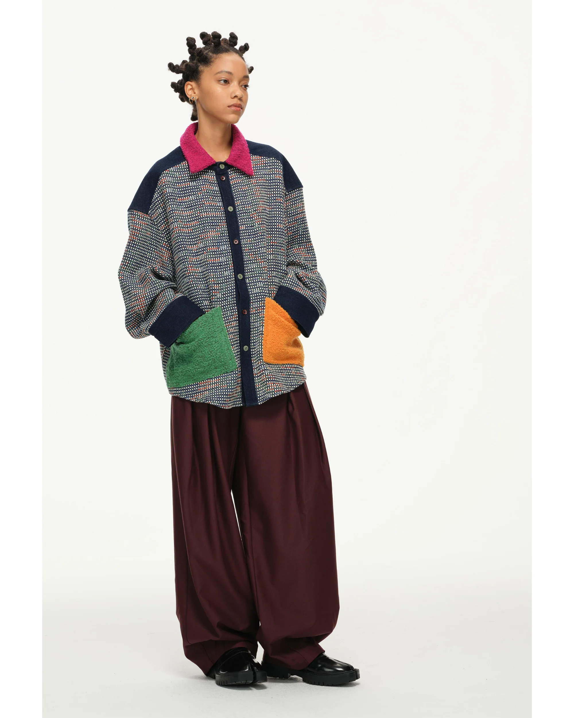Color-Block Pocket Shirt – Magenta, Green & Mustard - Image 7