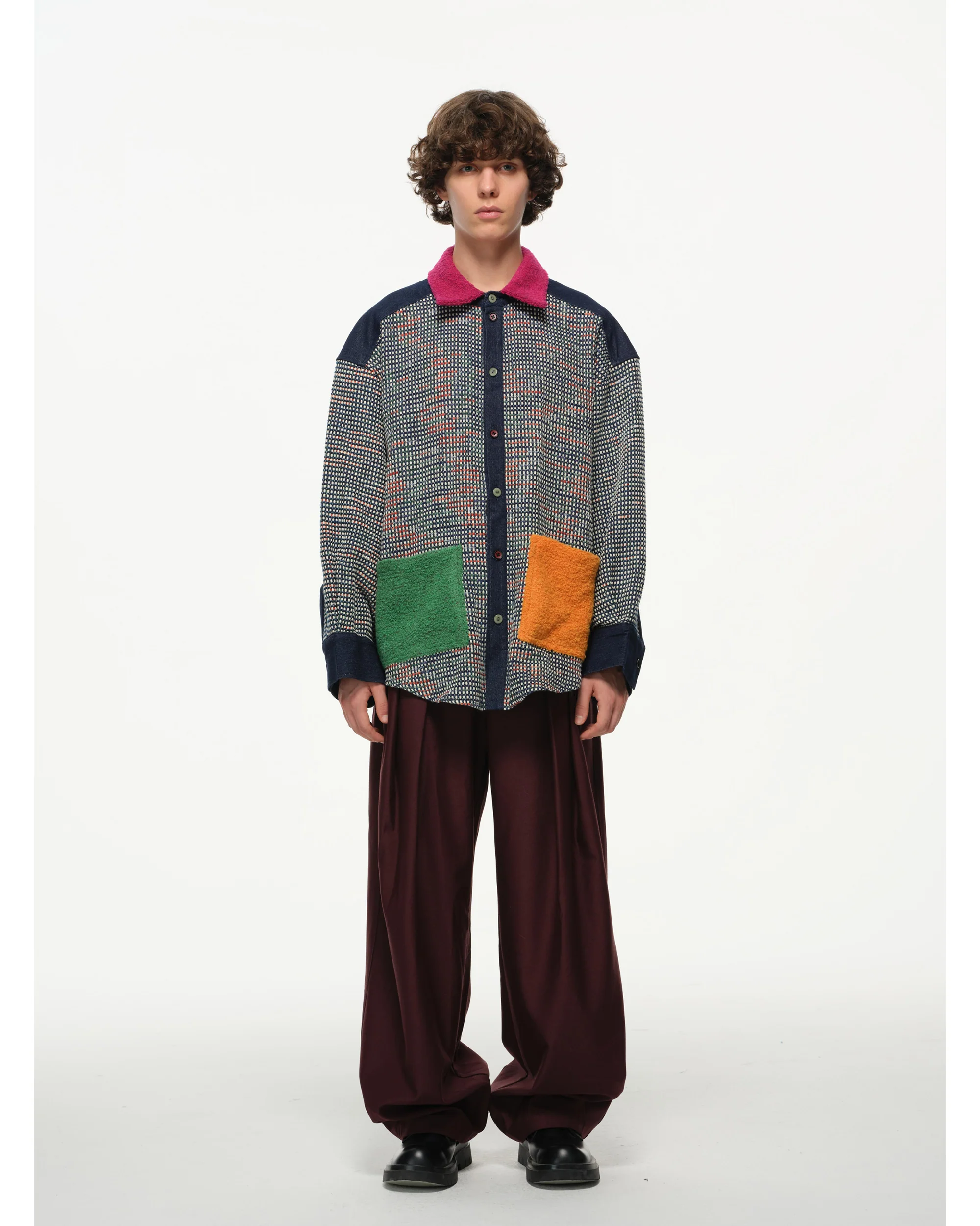 Color-Block Pocket Shirt – Magenta, Green & Mustard - Image 8