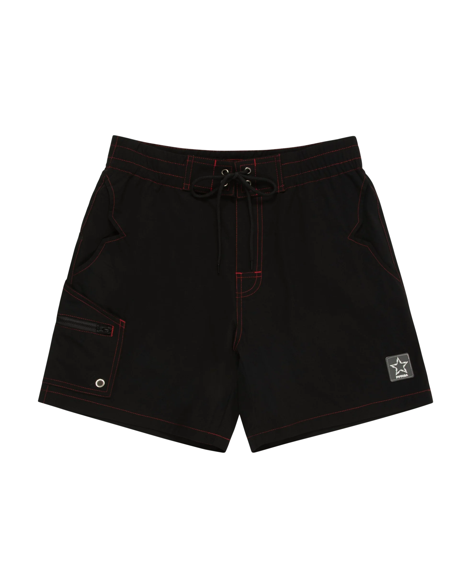 CONTRAST STITCH SWIM TRUNK - BLACK