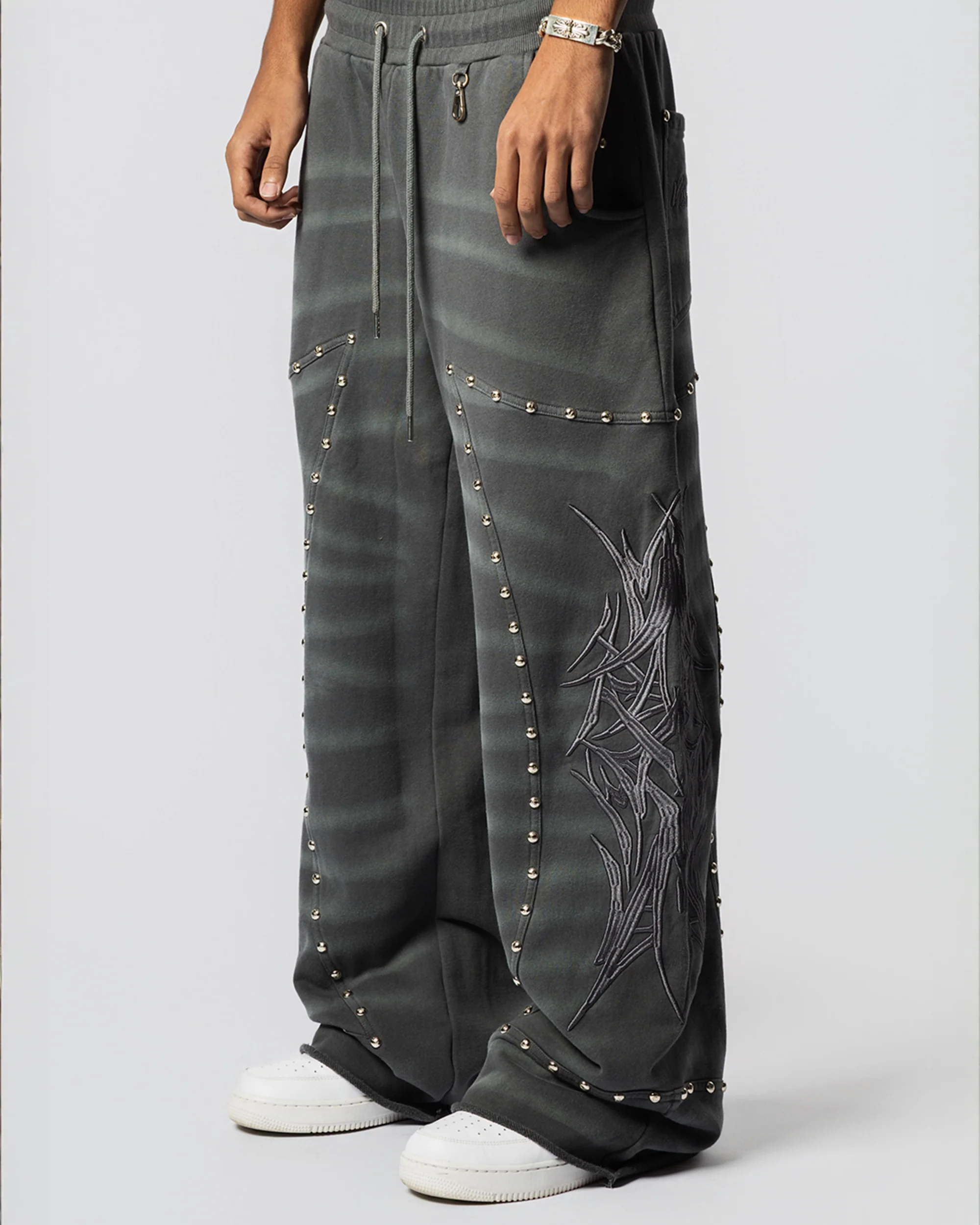 "CRASH BURNERS" WIDE LEG SWEATS (GREY) - Image 3