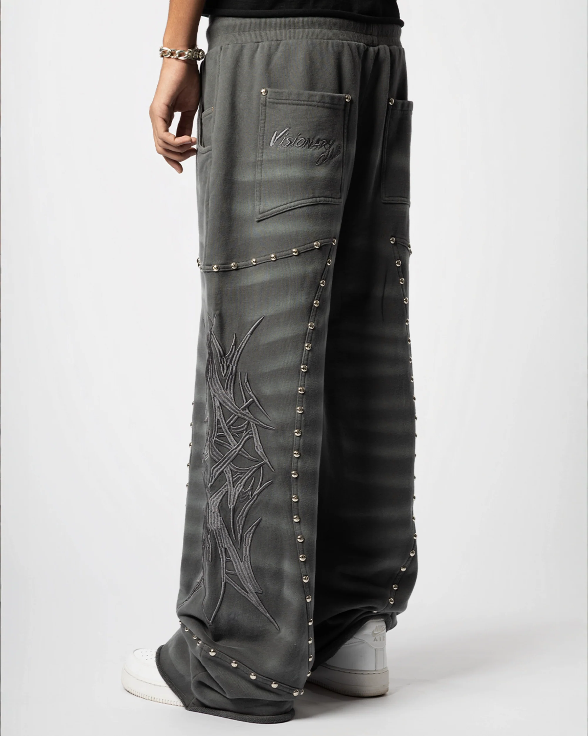 "CRASH BURNERS" WIDE LEG SWEATS (GREY) - Image 4