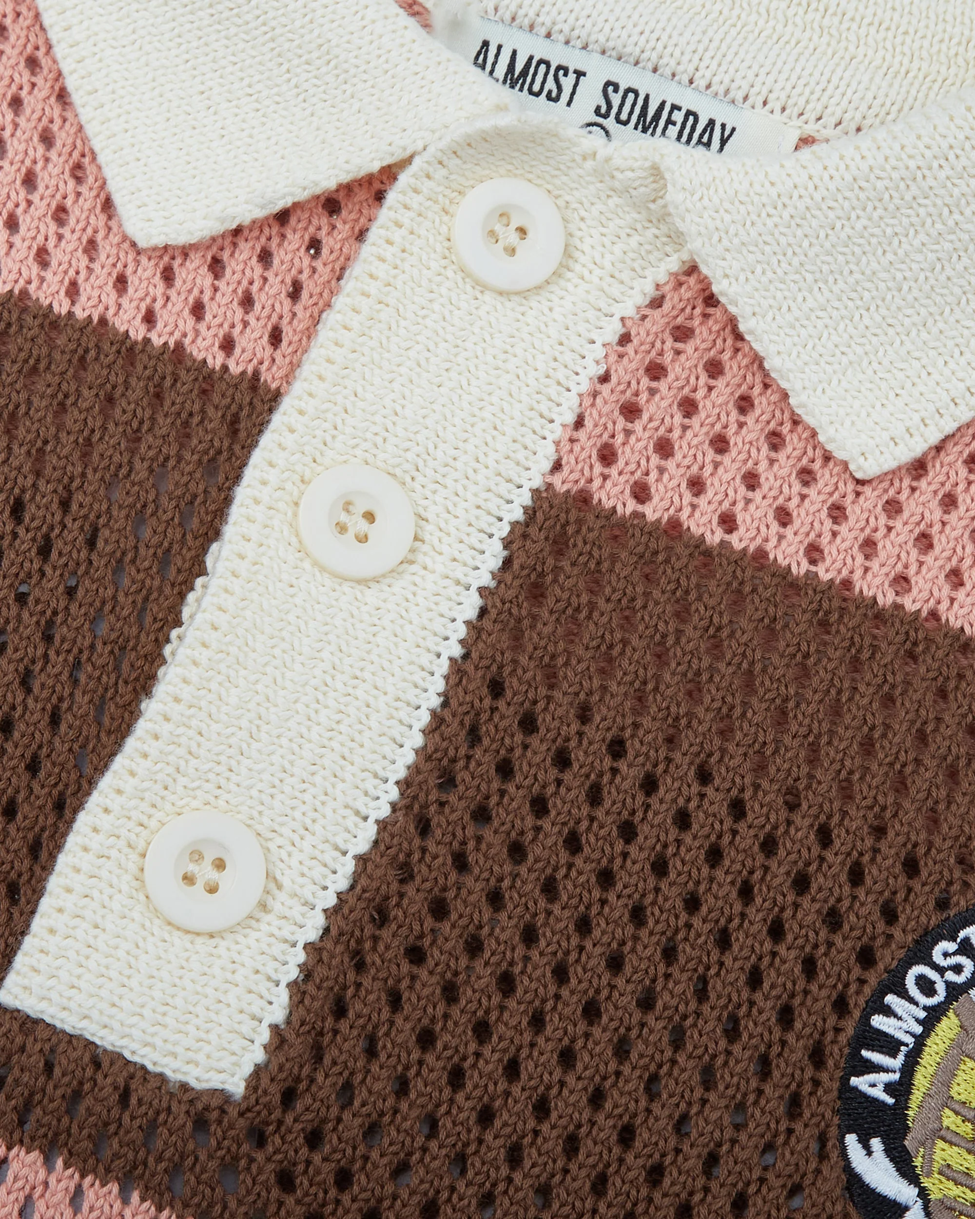 Crochet Knit Polo (Pink / Brown) - Image 5