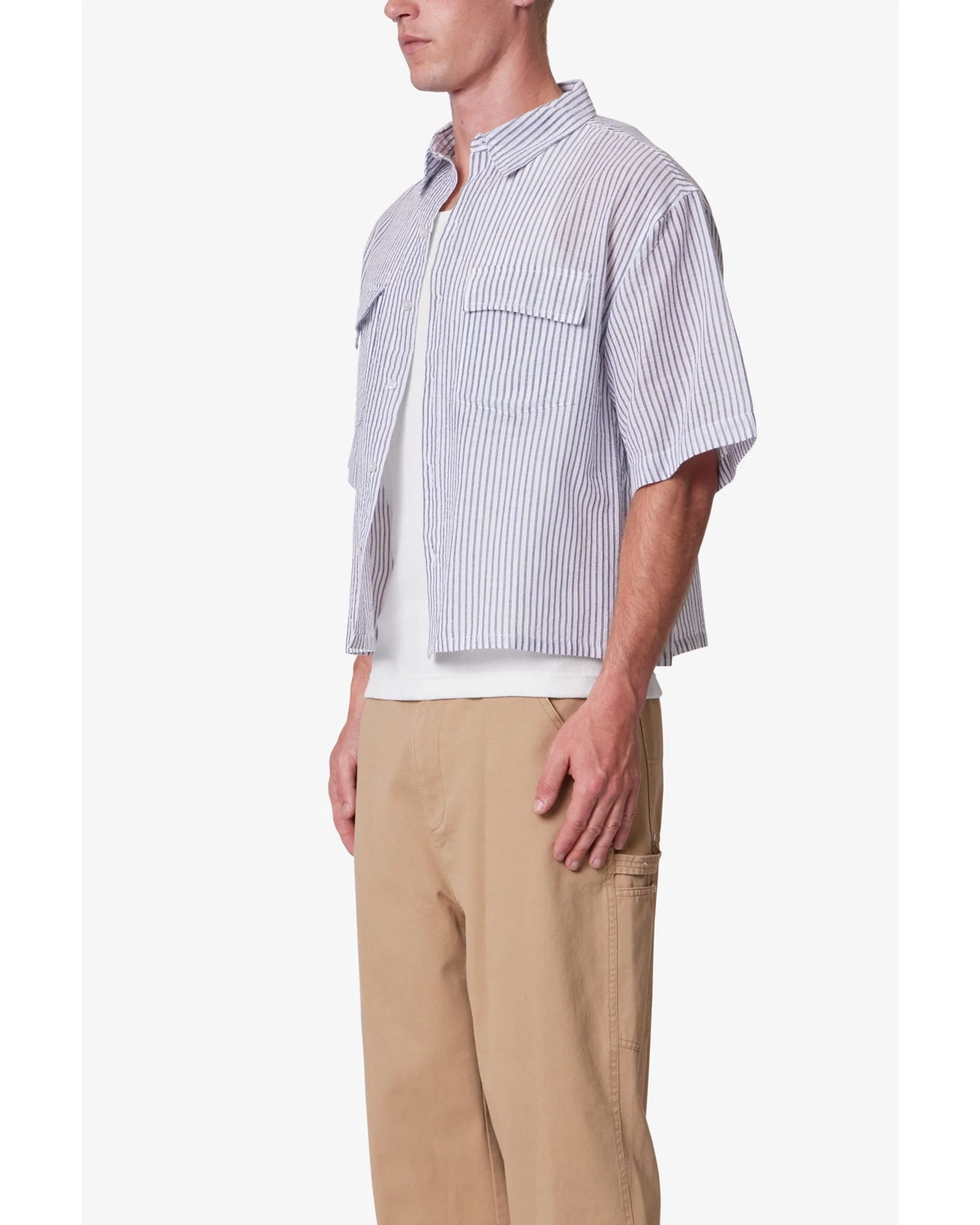 Cropped Boxy Striped S/S Shirt - Blue - Image 7
