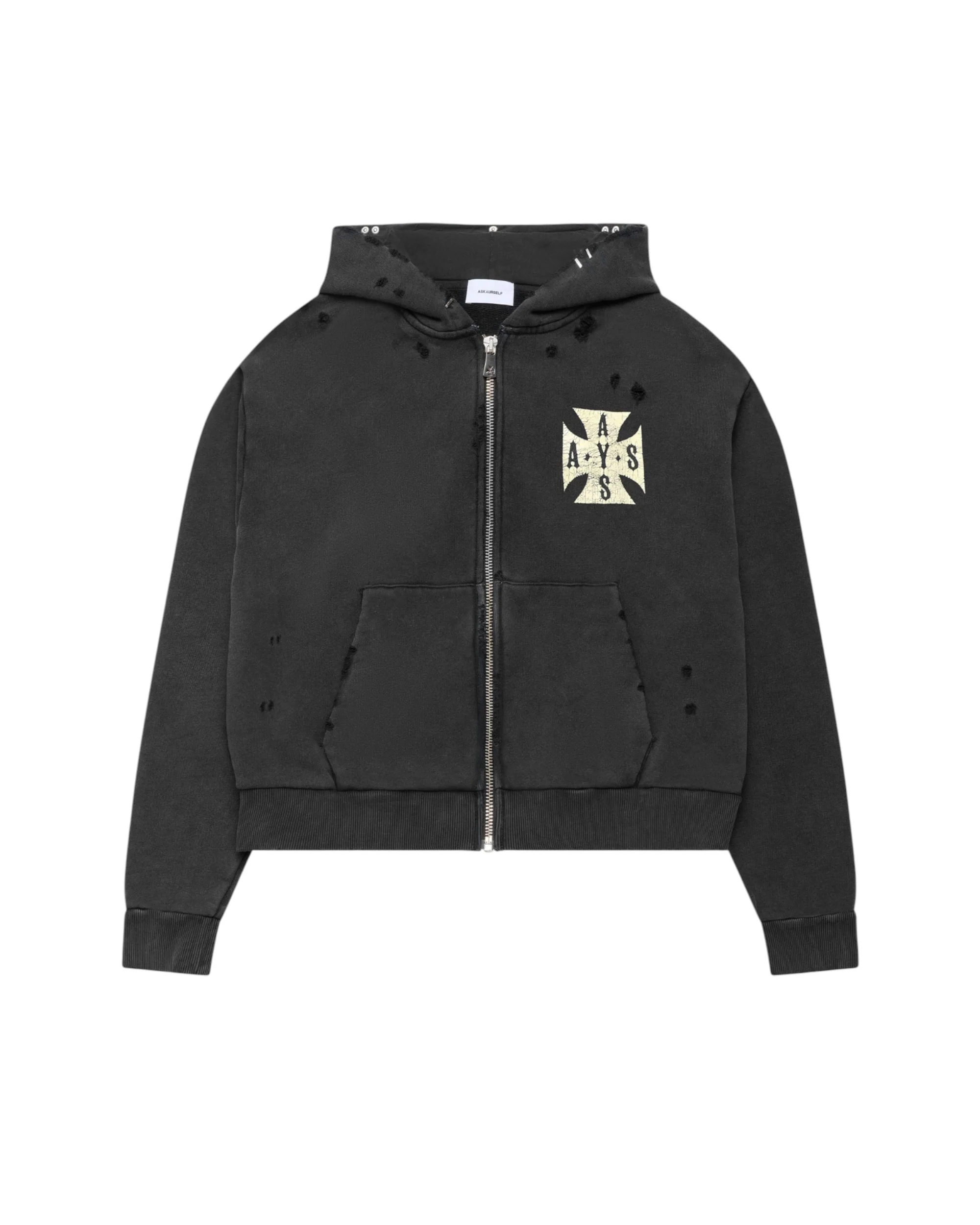 CROPPED VINTAGE CROSS ZIP HOODIE