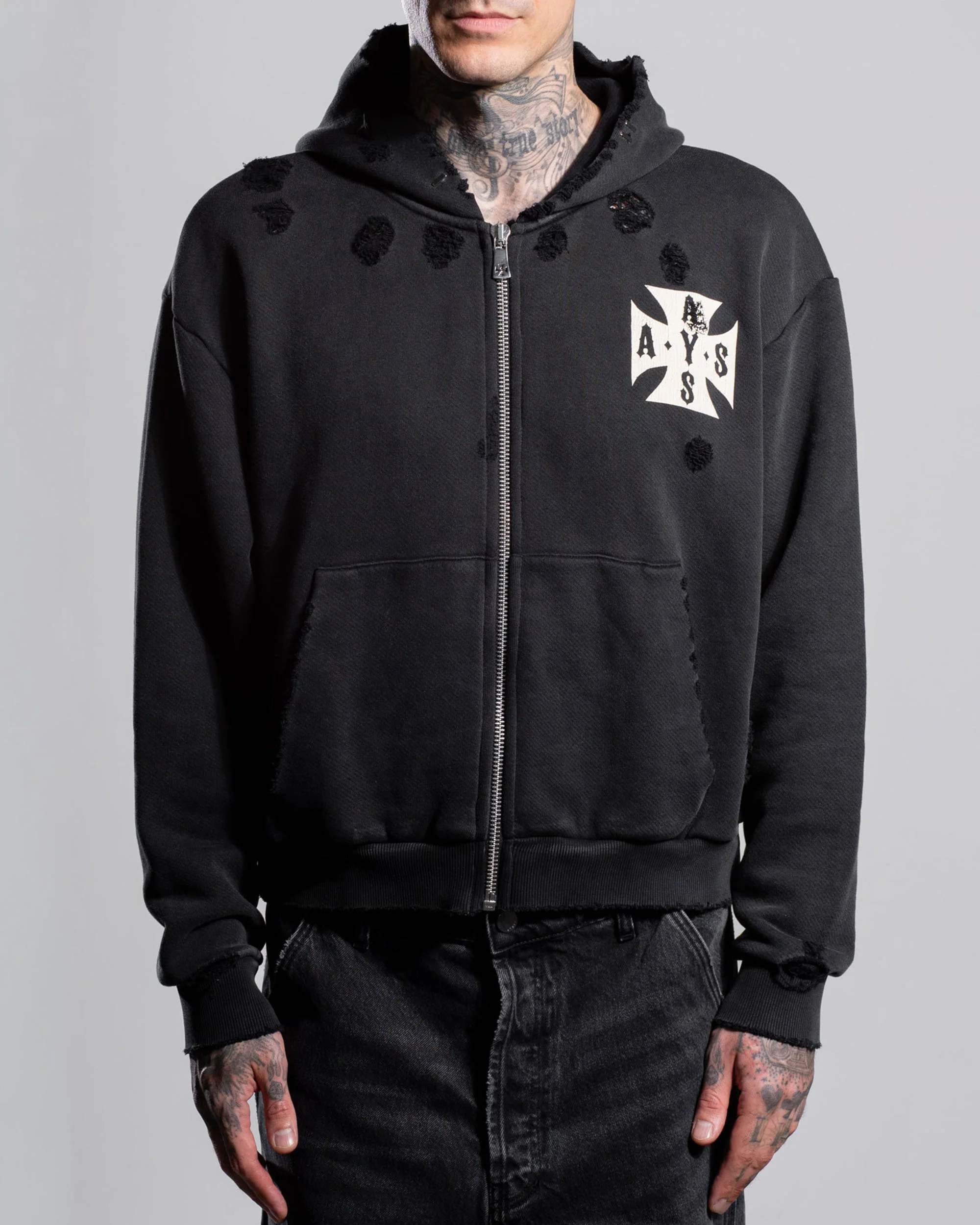 CROPPED VINTAGE CROSS ZIP HOODIE - Image 2