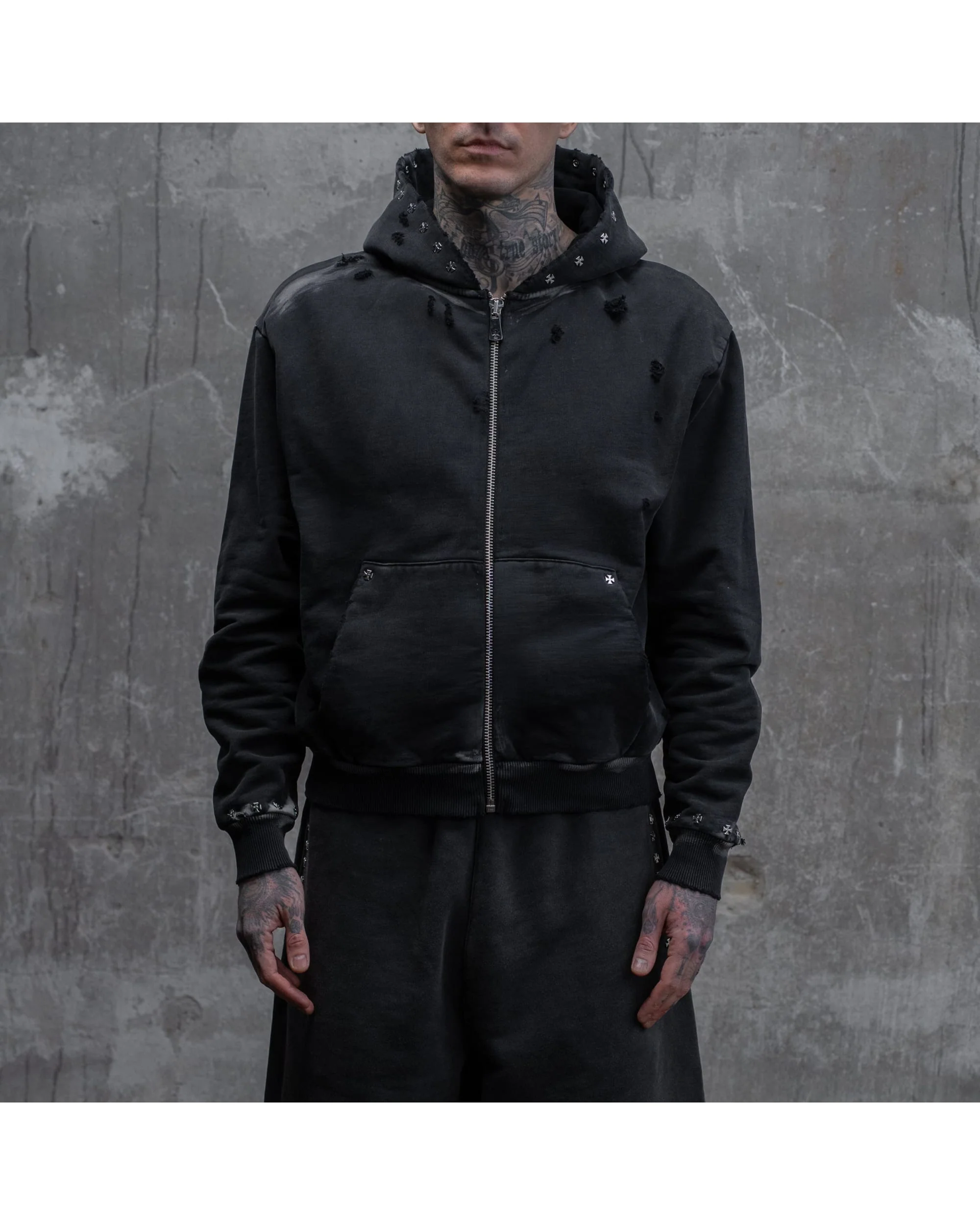 CROSS STUDDED DESTROYER ZIP HOODIE - Image 2