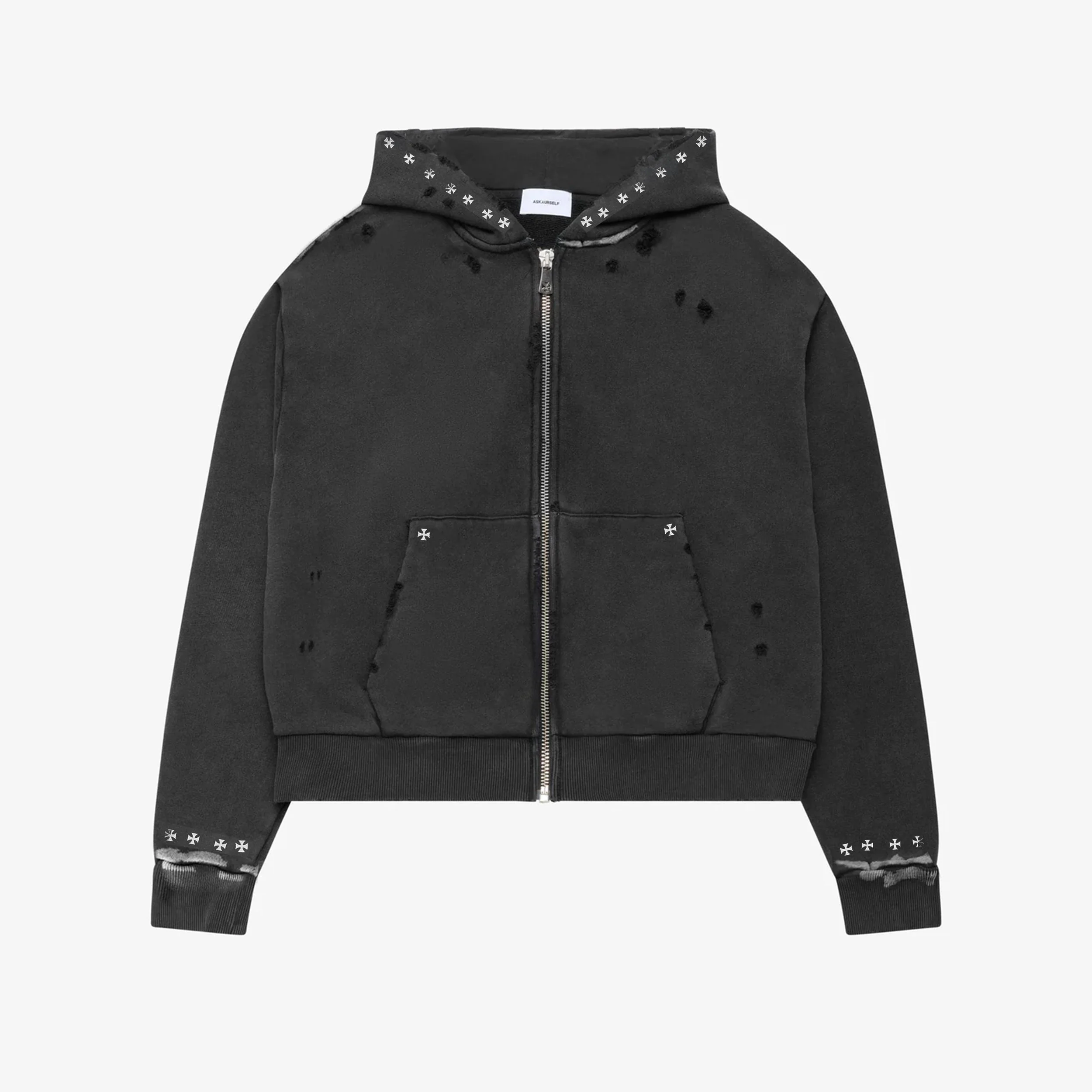 CROSS STUDDED DESTROYER ZIP HOODIE - Image 3