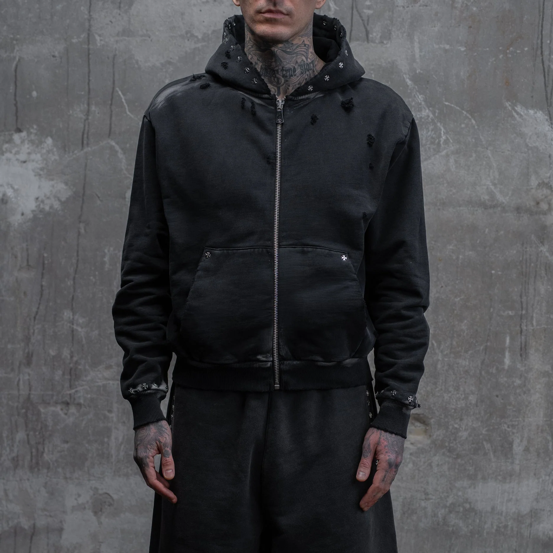 CROSS STUDDED DESTROYER ZIP HOODIE - Image 4