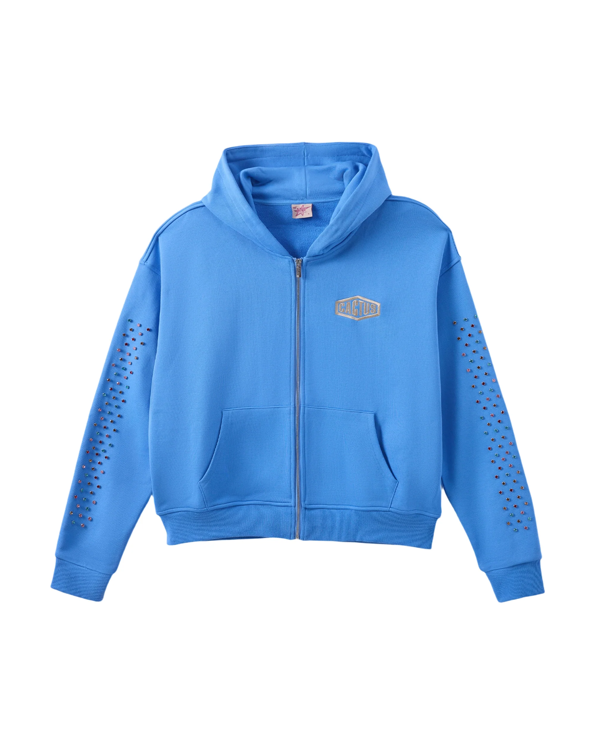 CRYSTAL CACTUS ZIP HOODIE - BABY BLUE