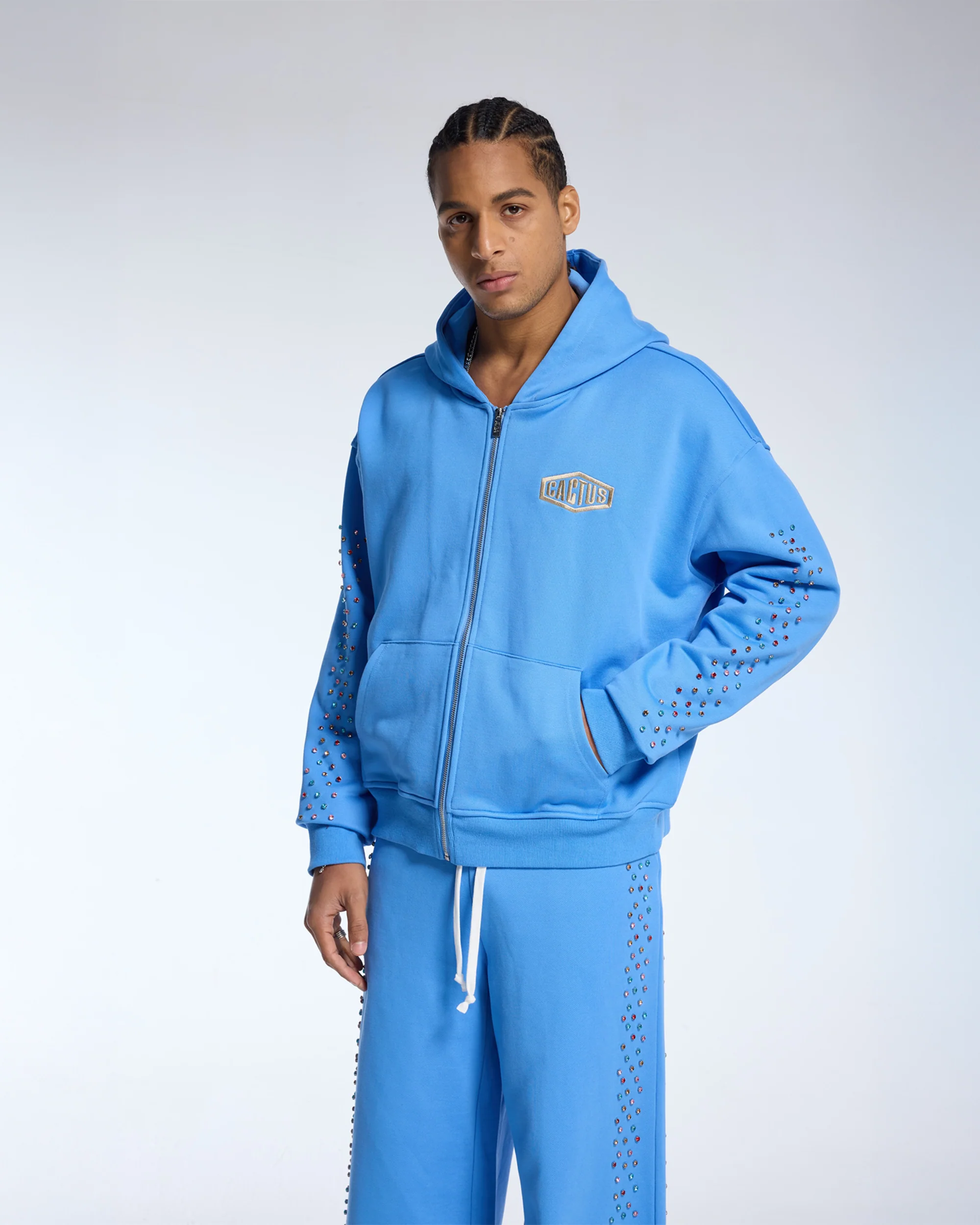 CRYSTAL CACTUS ZIP HOODIE - BABY BLUE - Image 6