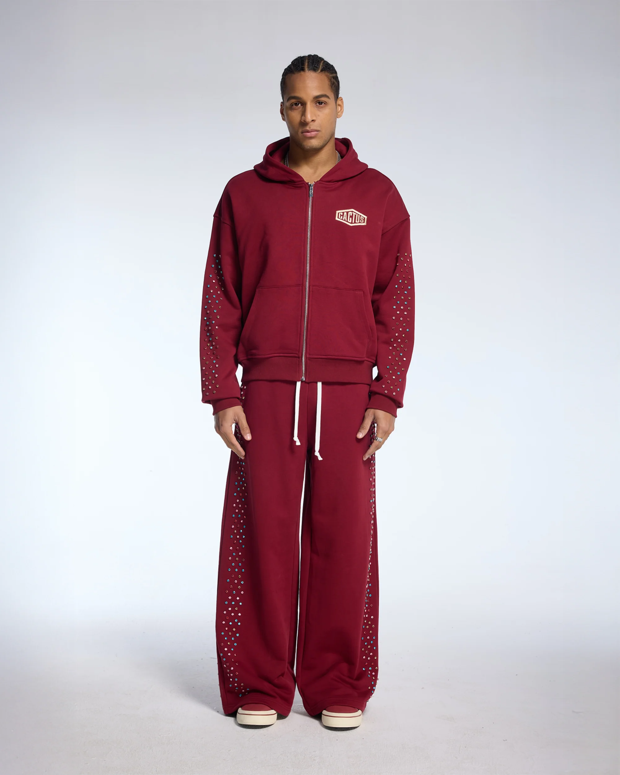 CRYSTAL CACTUS ZIP HOODIE - MAROON - Image 2