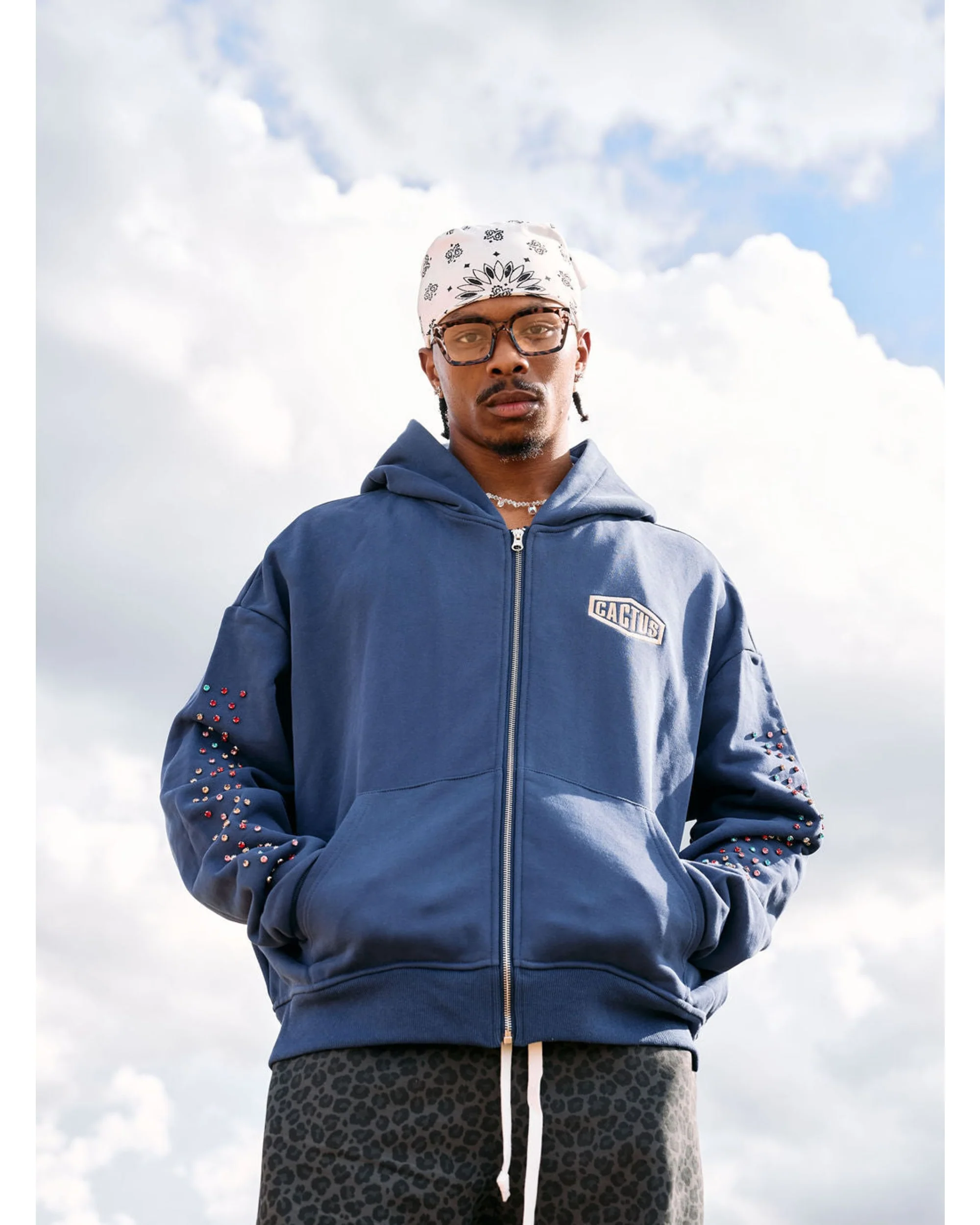Crystal Cactus Zip Hoodie - Navy - Image 2