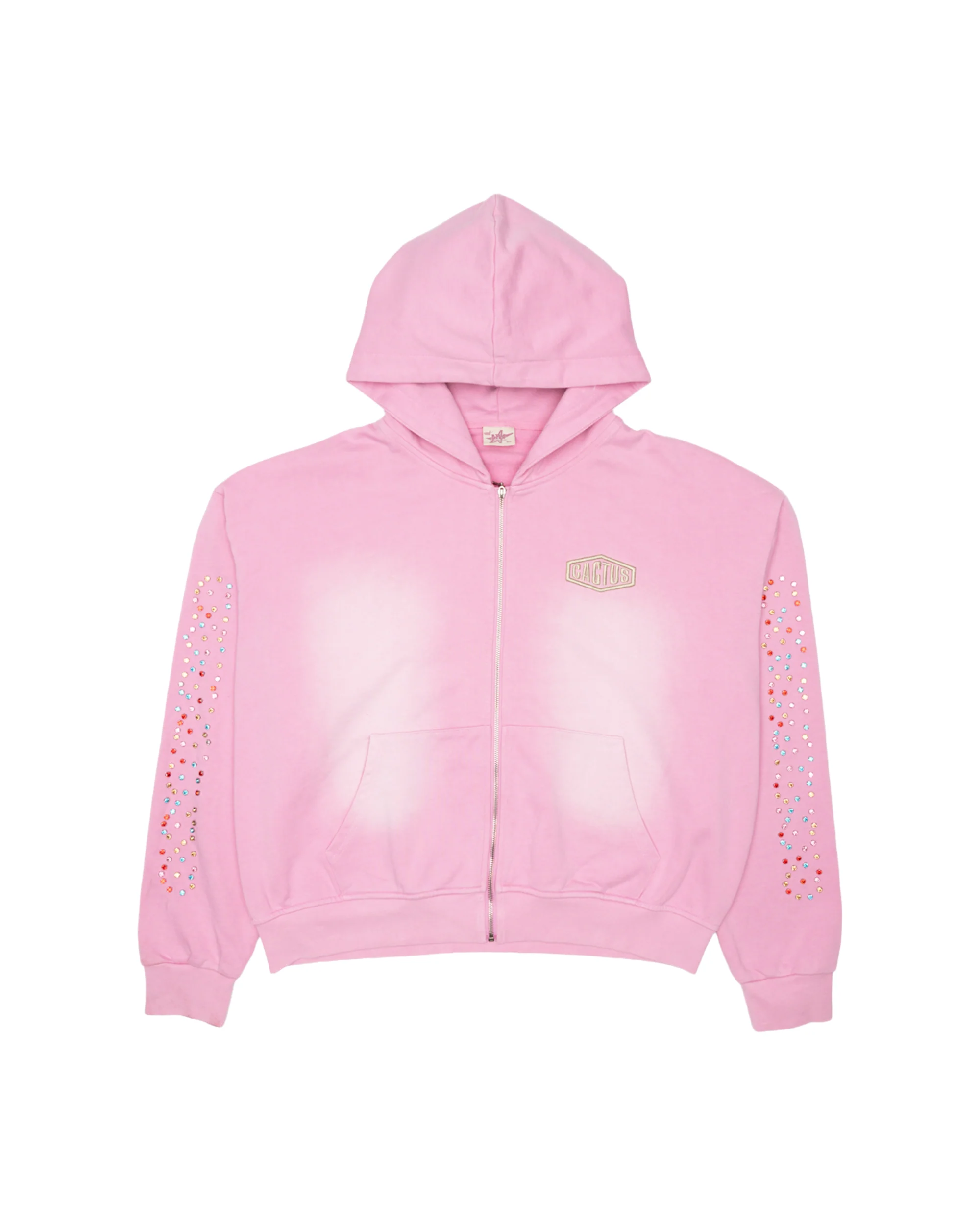Crystal Cactus Zip Hoodie - Pink