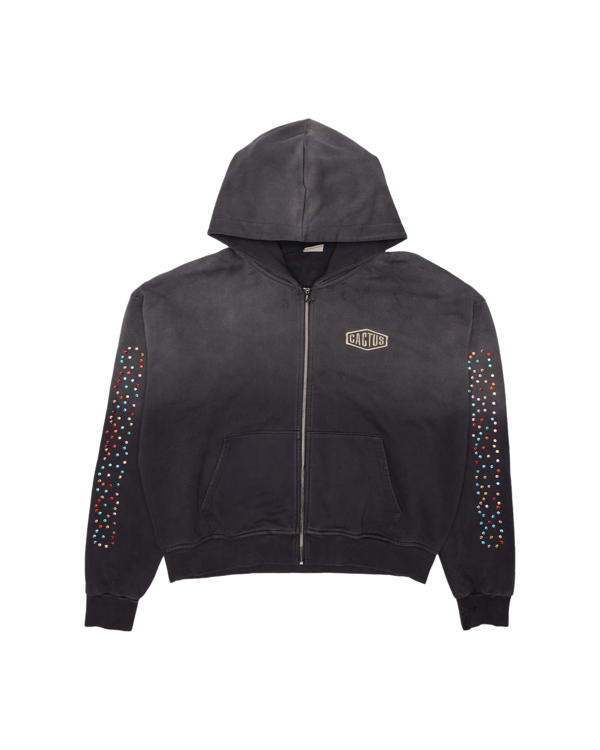 CRYSTAL CACTUS ZIP HOODIE - VINTAGE BLACK