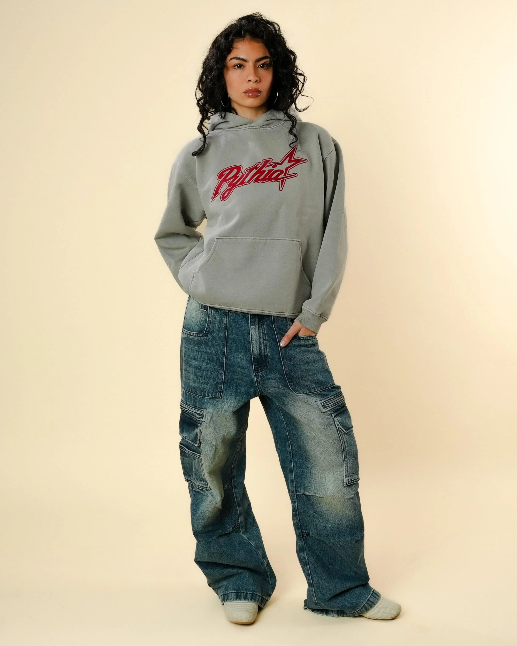 CURSIVE LOGO HOODIE - CEMENT - Image 3