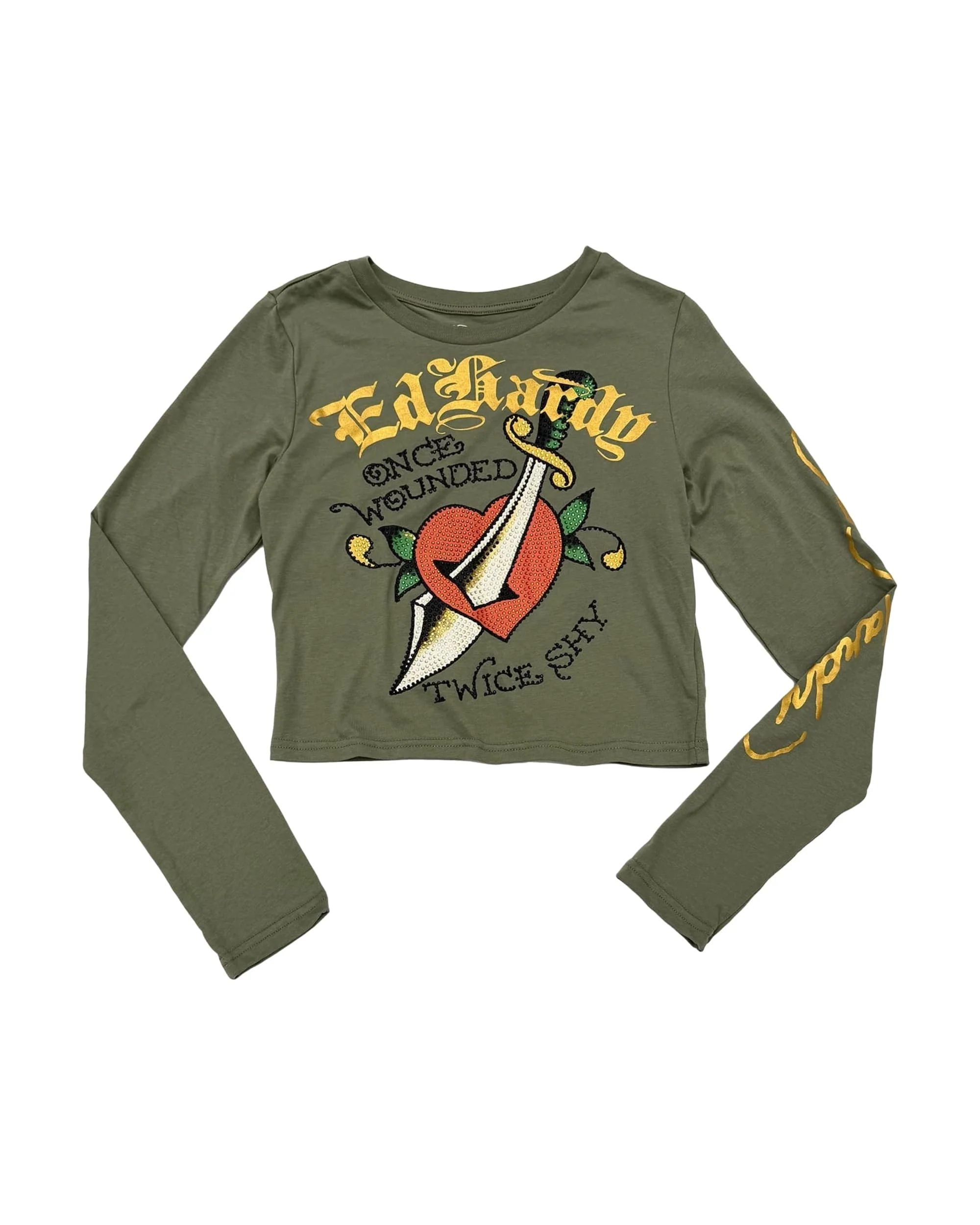 Dagger Heart Rhinestone L/S Crop Tee