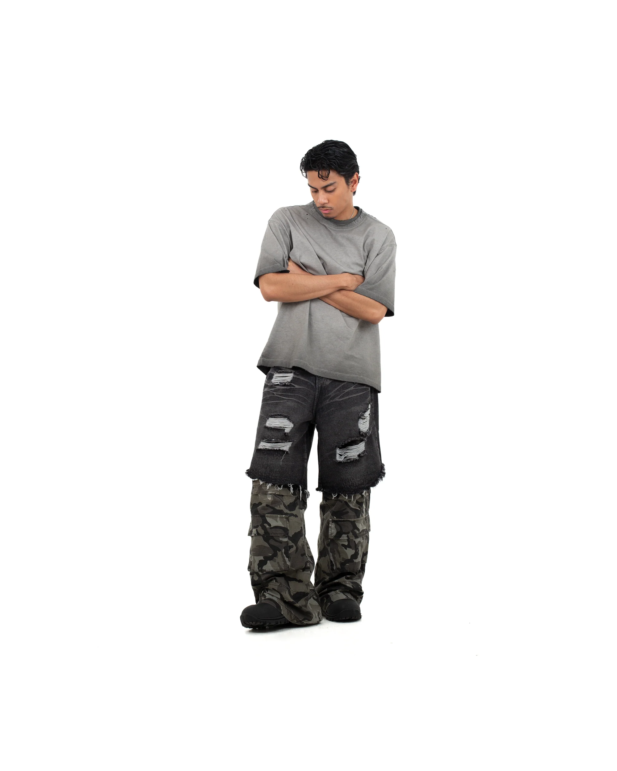 DARK GREY UNEVEN WASHED TEE - Image 3