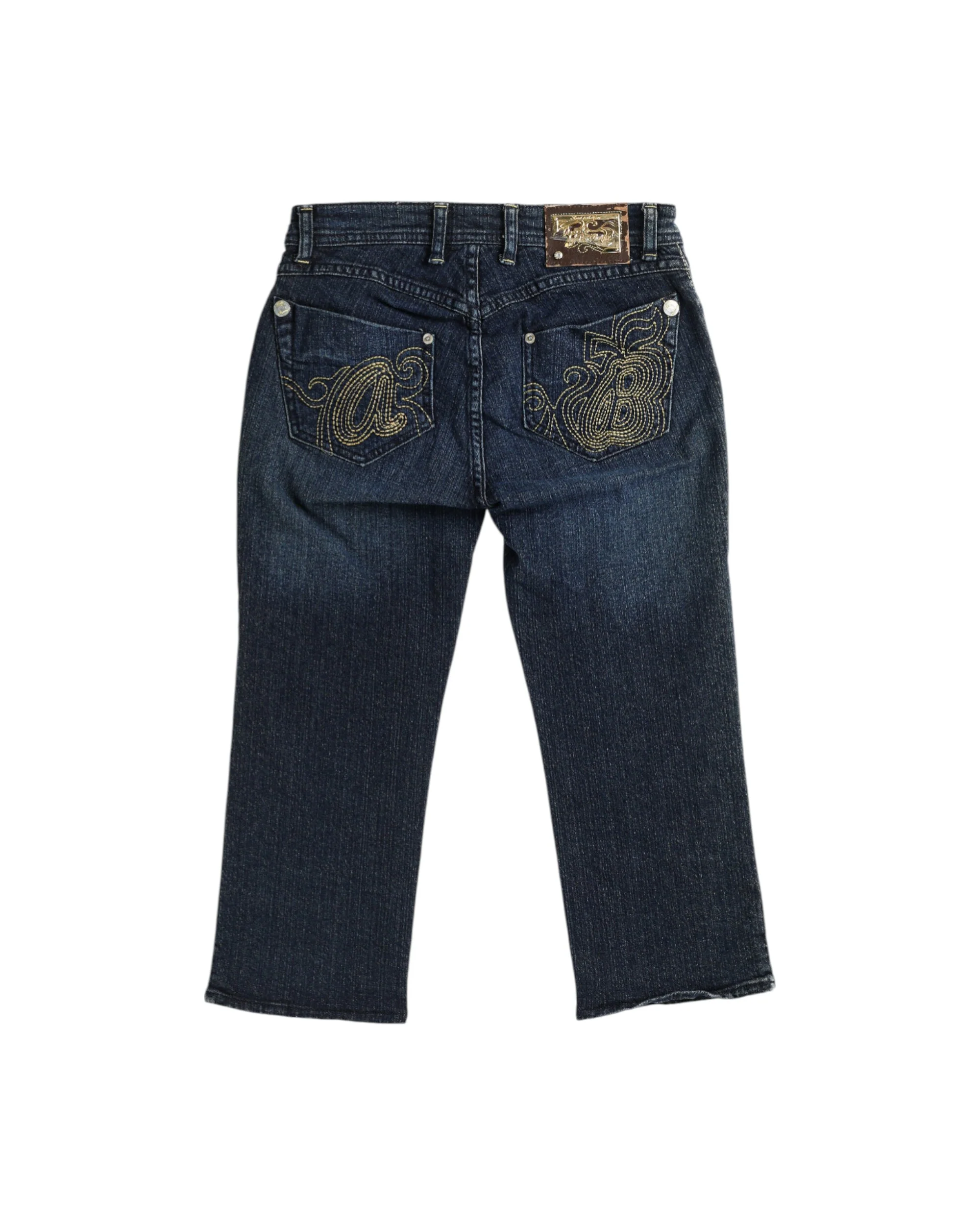 Deadstock Apple Bottom Gold Embroidered Denim Capris - W28, W30 - Image 2