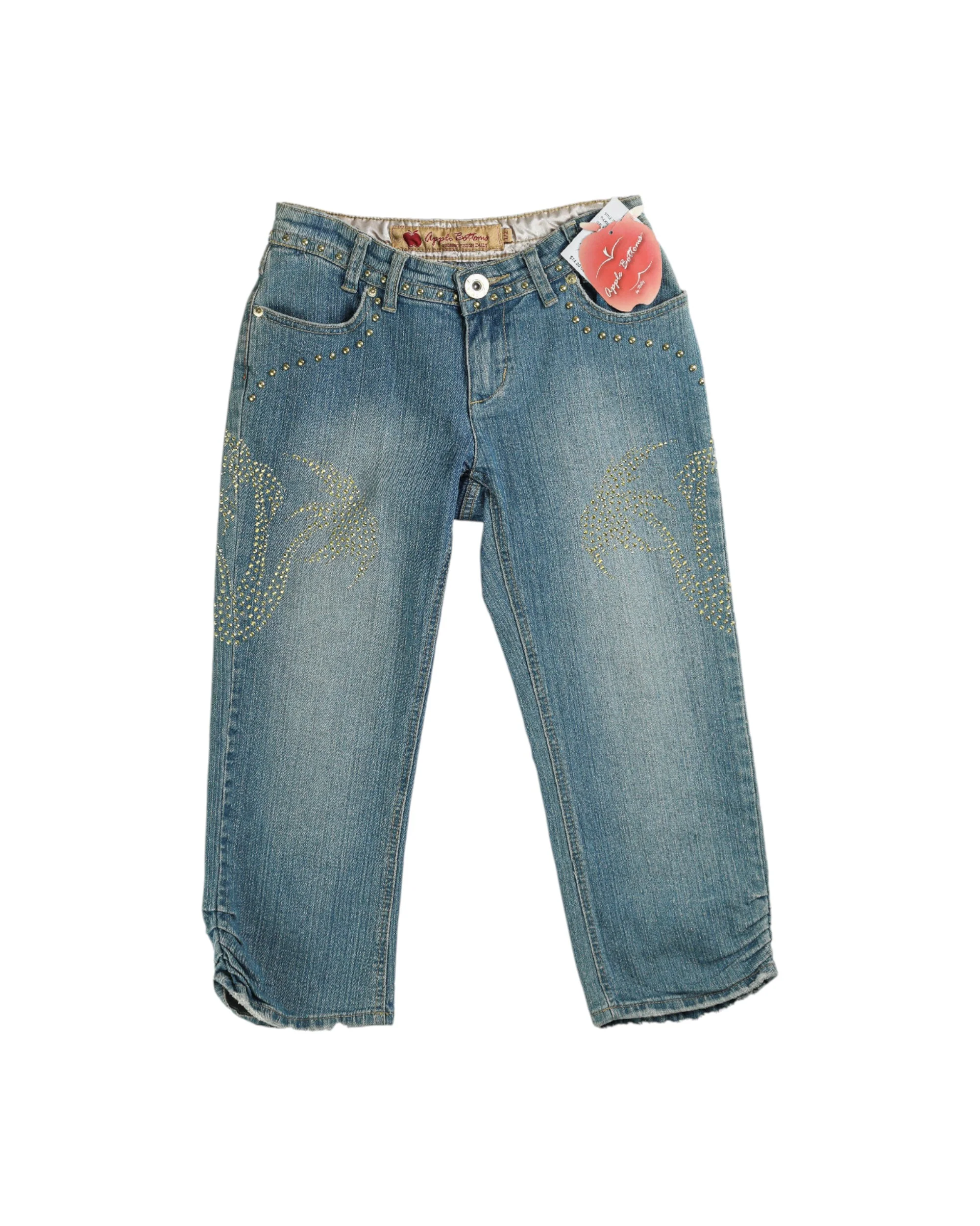 Deadstock Apple Bottom Ruched Studded Denim Capris - W28