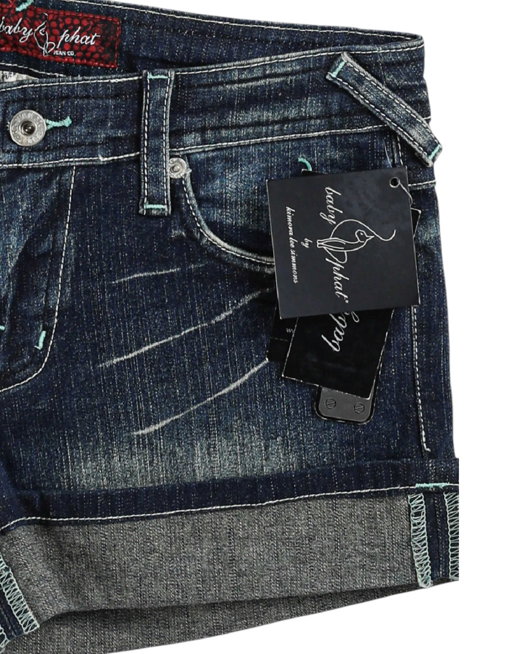 Deadstock Baby Phat Blue Embroidered Denim Shorts - W29, W30 - Image 3
