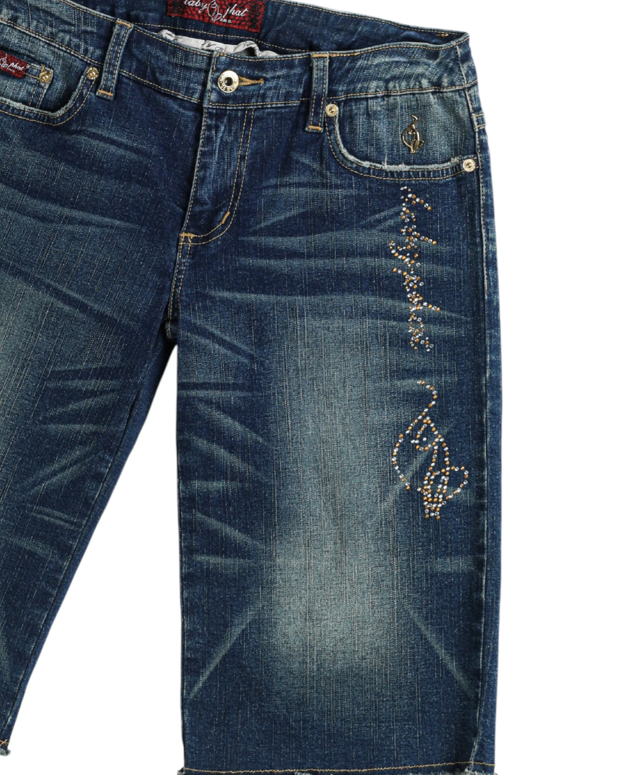Deadstock Baby Phat Dark Wash Bedazzled Denim Shorts - W30, W31 - Image 3