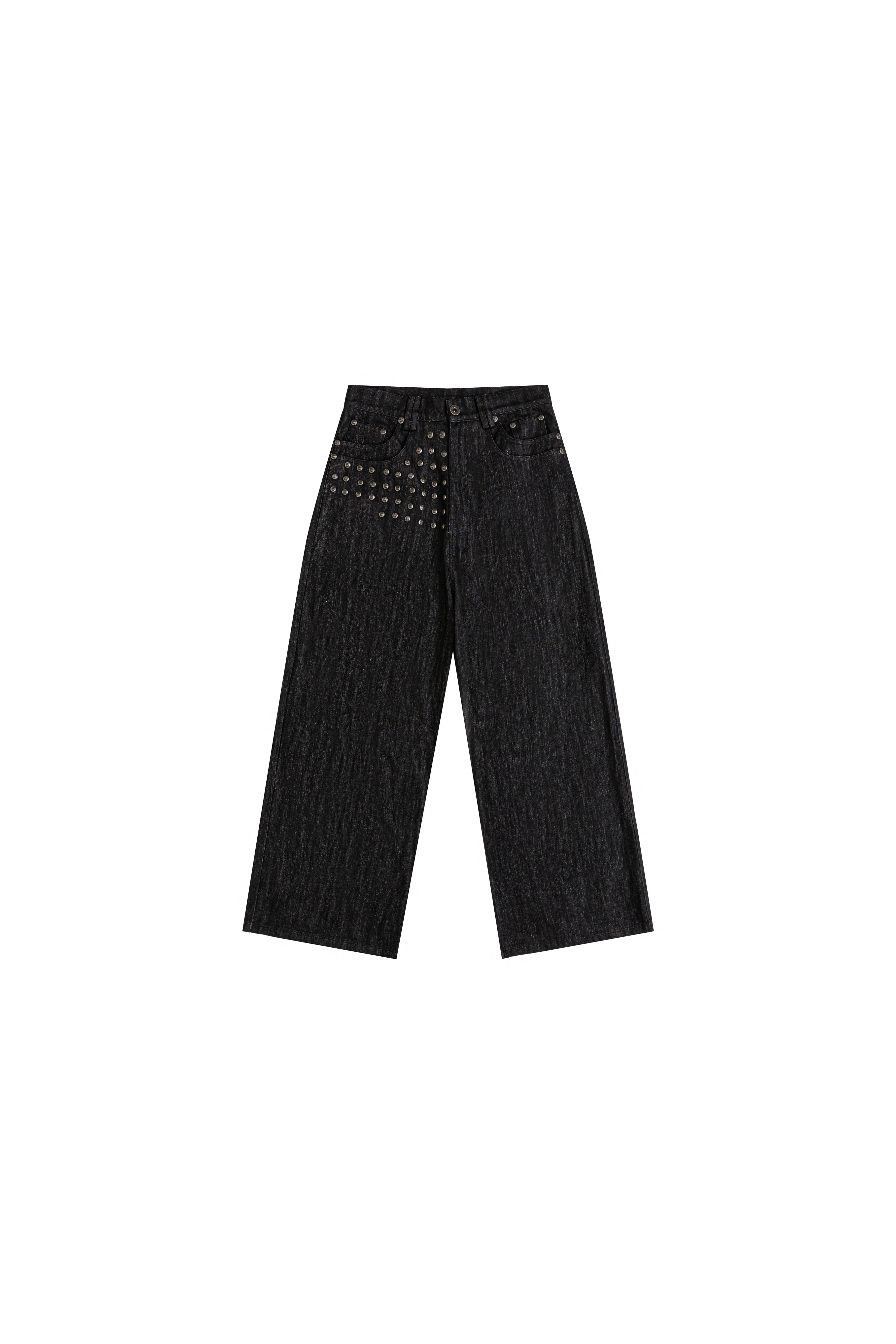 Devlin Studded Waxed Japanese Raw Denims in Black - Image 11